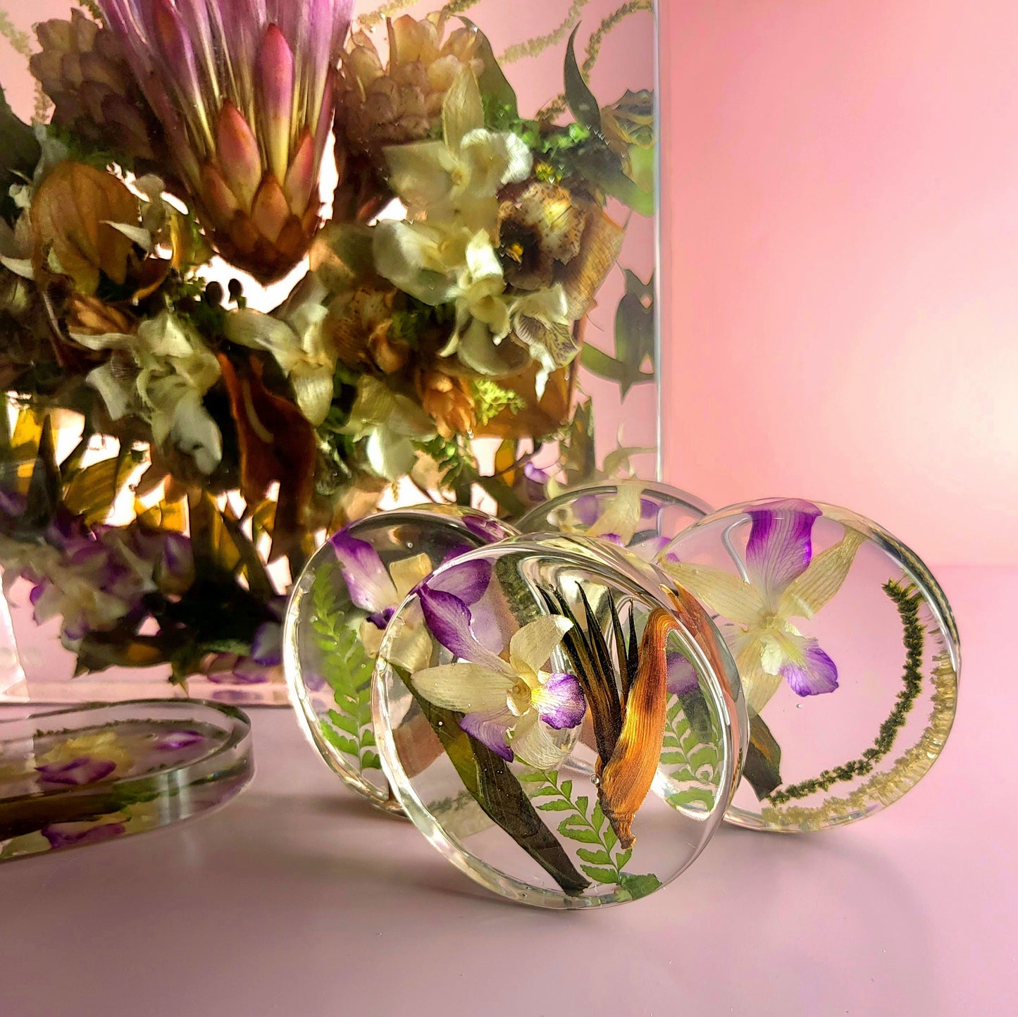 12" x 12" Large Tropical Haku Lei Po'o Hawaiian 3D Resin Wedding Bouquet Preservation Save Your Florals Wedding Gift Keepsake - flofloflowery