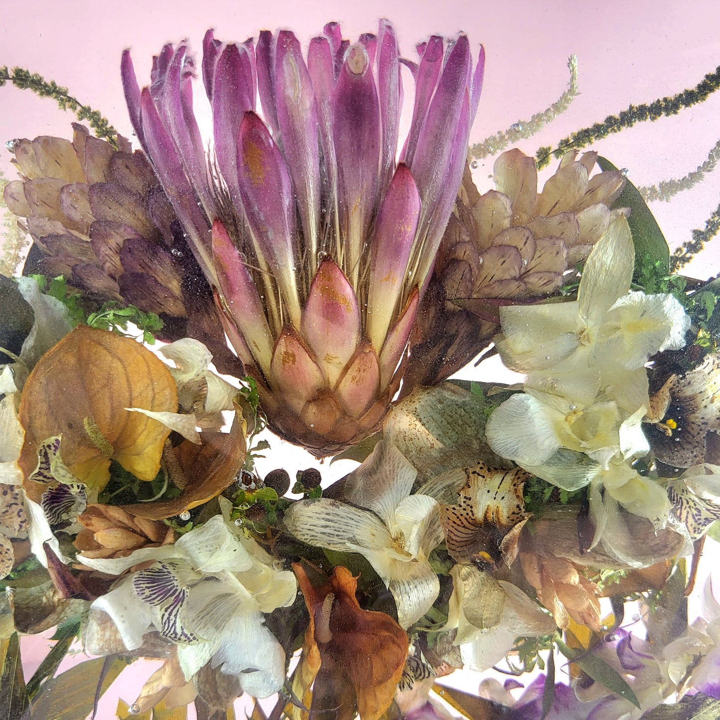 12" x 12" Large Tropical Haku Lei Po'o Hawaiian 3D Resin Wedding Bouquet Preservation Save Your Florals Wedding Gift Keepsake - flofloflowery
