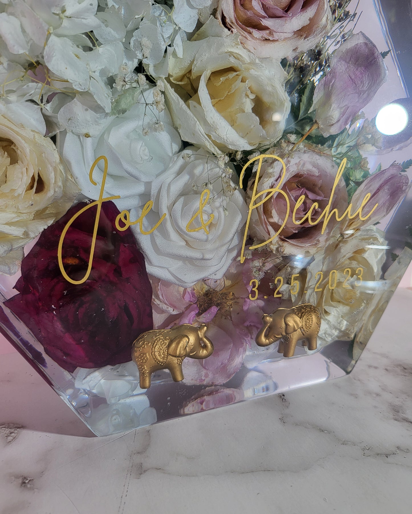 Customized 12" Hexagon 3D Resin Wedding Bouquet Preservation Floral Gift Keepsake Save Your Wedding Flowers Forever - flofloflowery