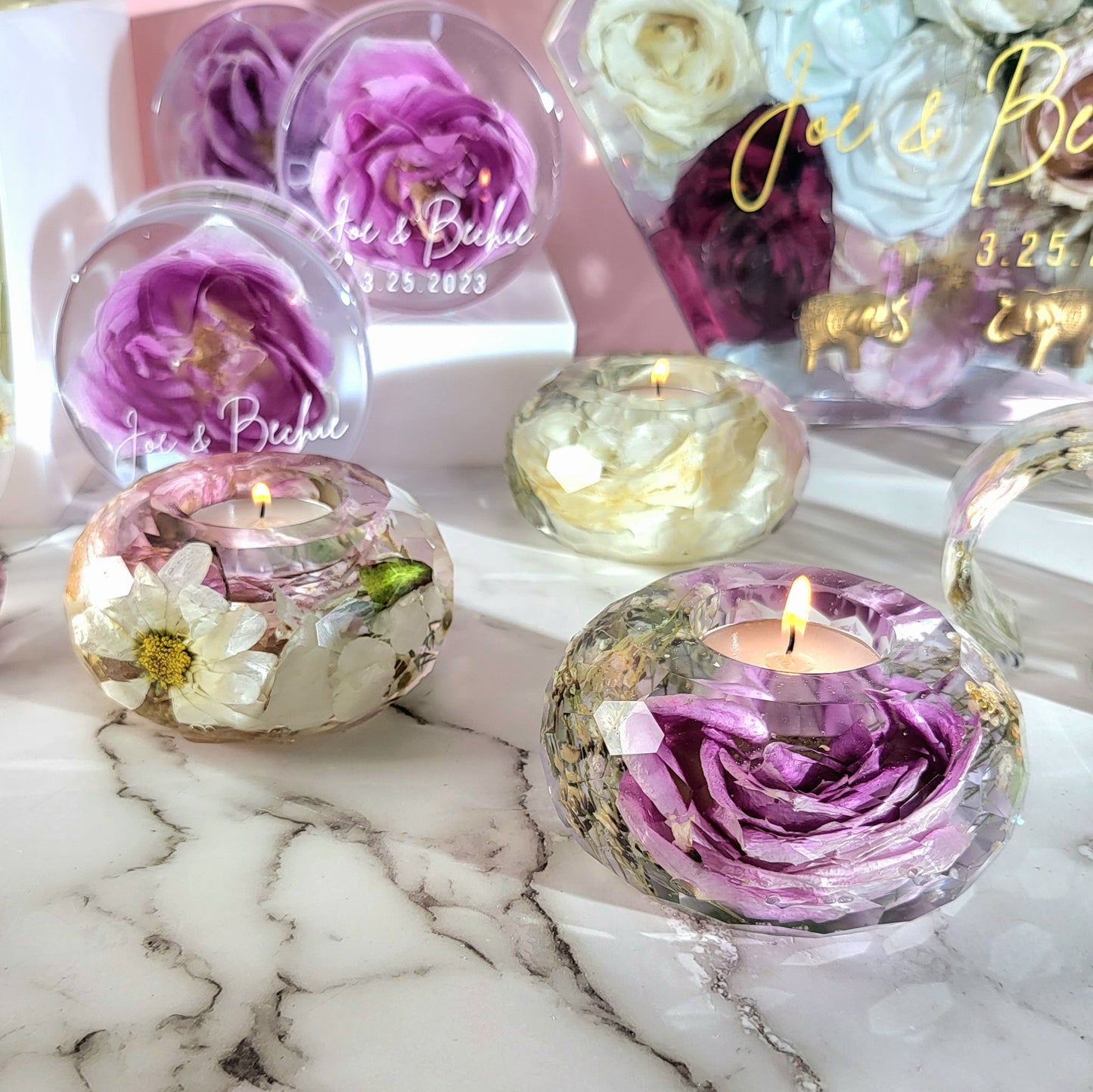 Customized 12" Hexagon 3D Resin Wedding Bouquet Preservation Floral Gift Keepsake Save Your Wedding Flowers Forever - flofloflowery
