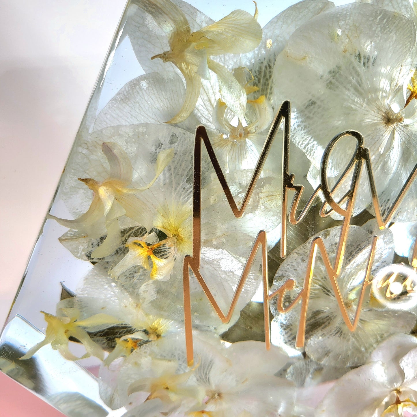 Large Orchid 12" Hexagon 3D Resin Wedding Bouquet Preservation Floral Gift Keepsake Save Your Wedding Flowers Forever - flofloflowery