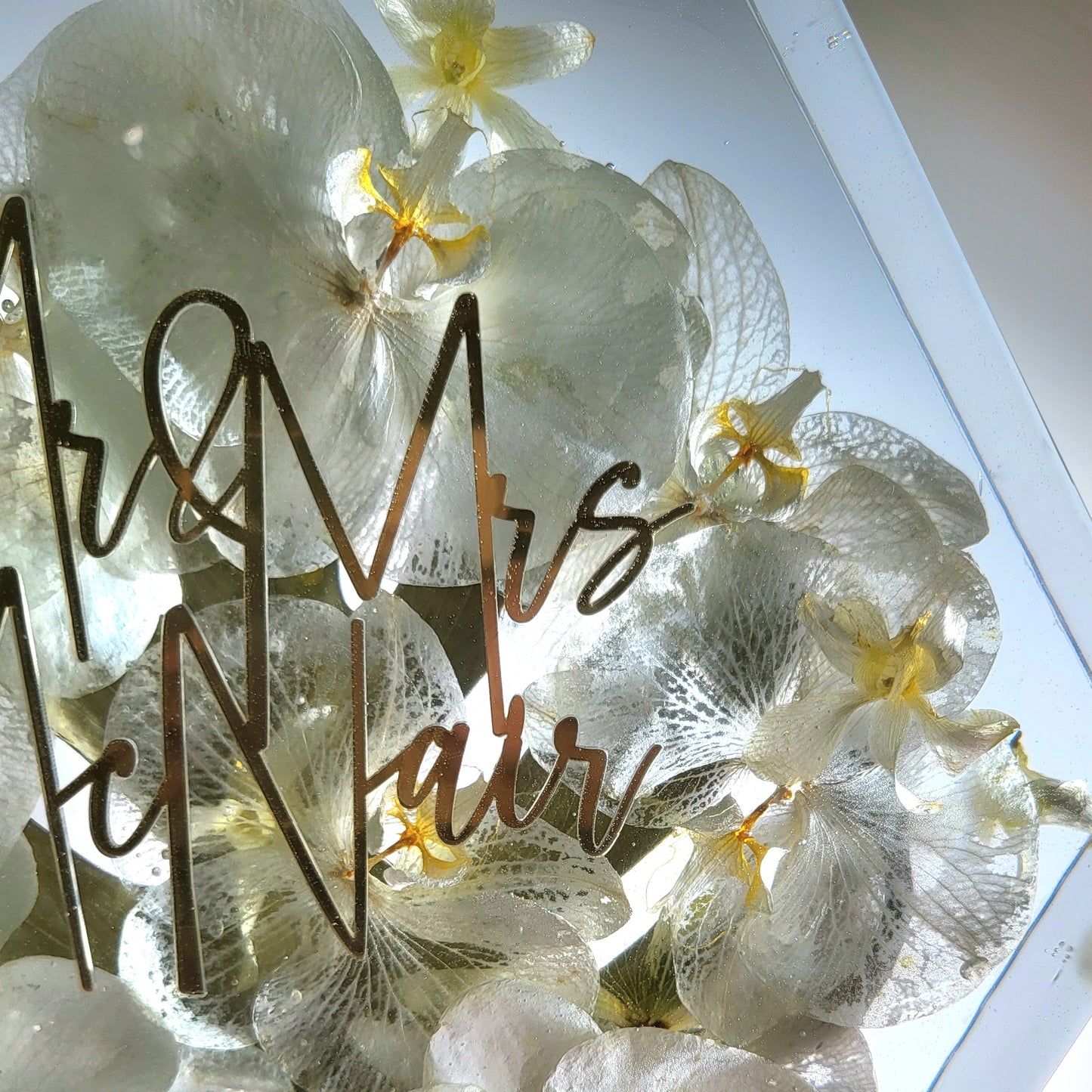 Large Orchid 12" Hexagon 3D Resin Wedding Bouquet Preservation Floral Gift Keepsake Save Your Wedding Flowers Forever - flofloflowery