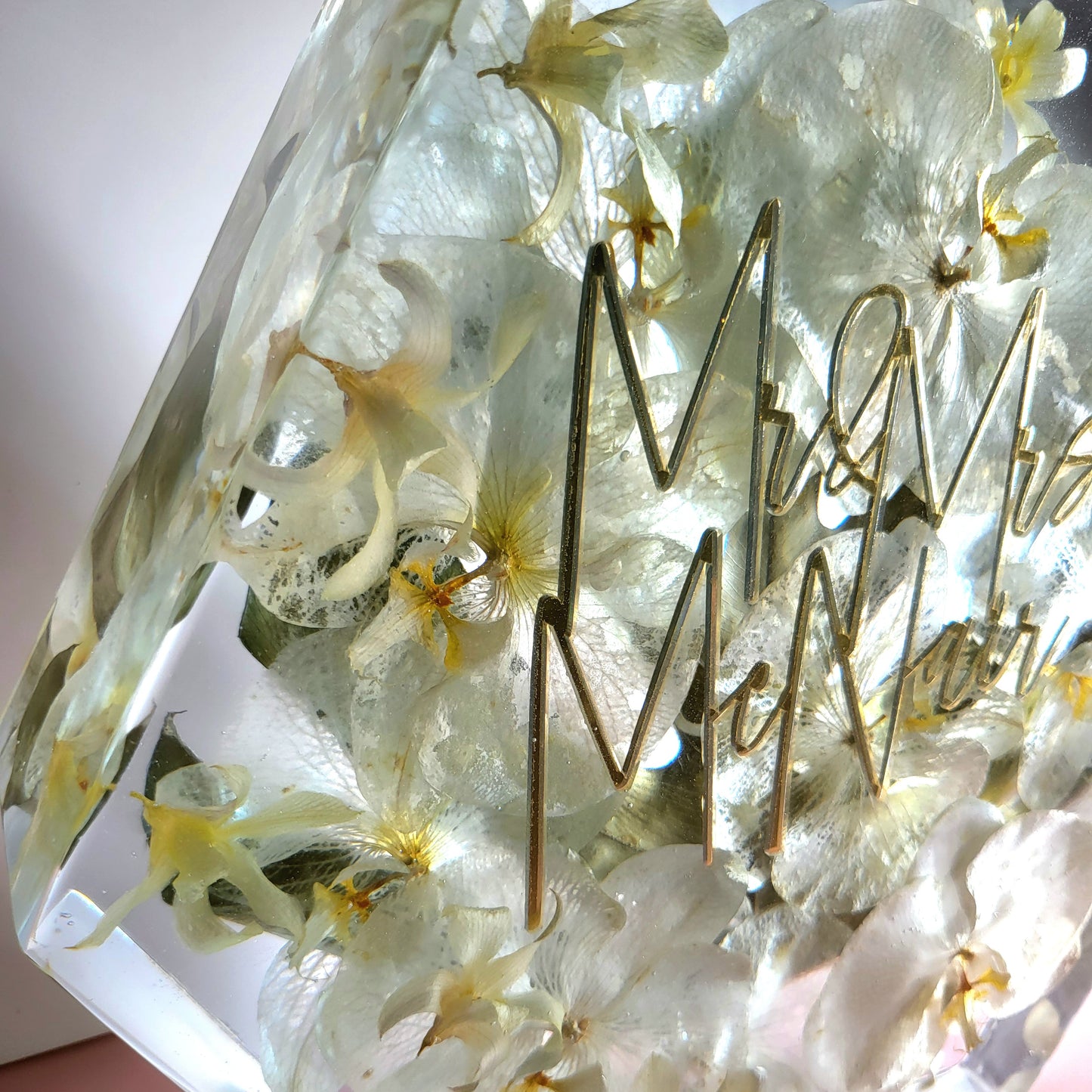 Large Orchid 12" Hexagon 3D Resin Wedding Bouquet Preservation Floral Gift Keepsake Save Your Wedding Flowers Forever - flofloflowery