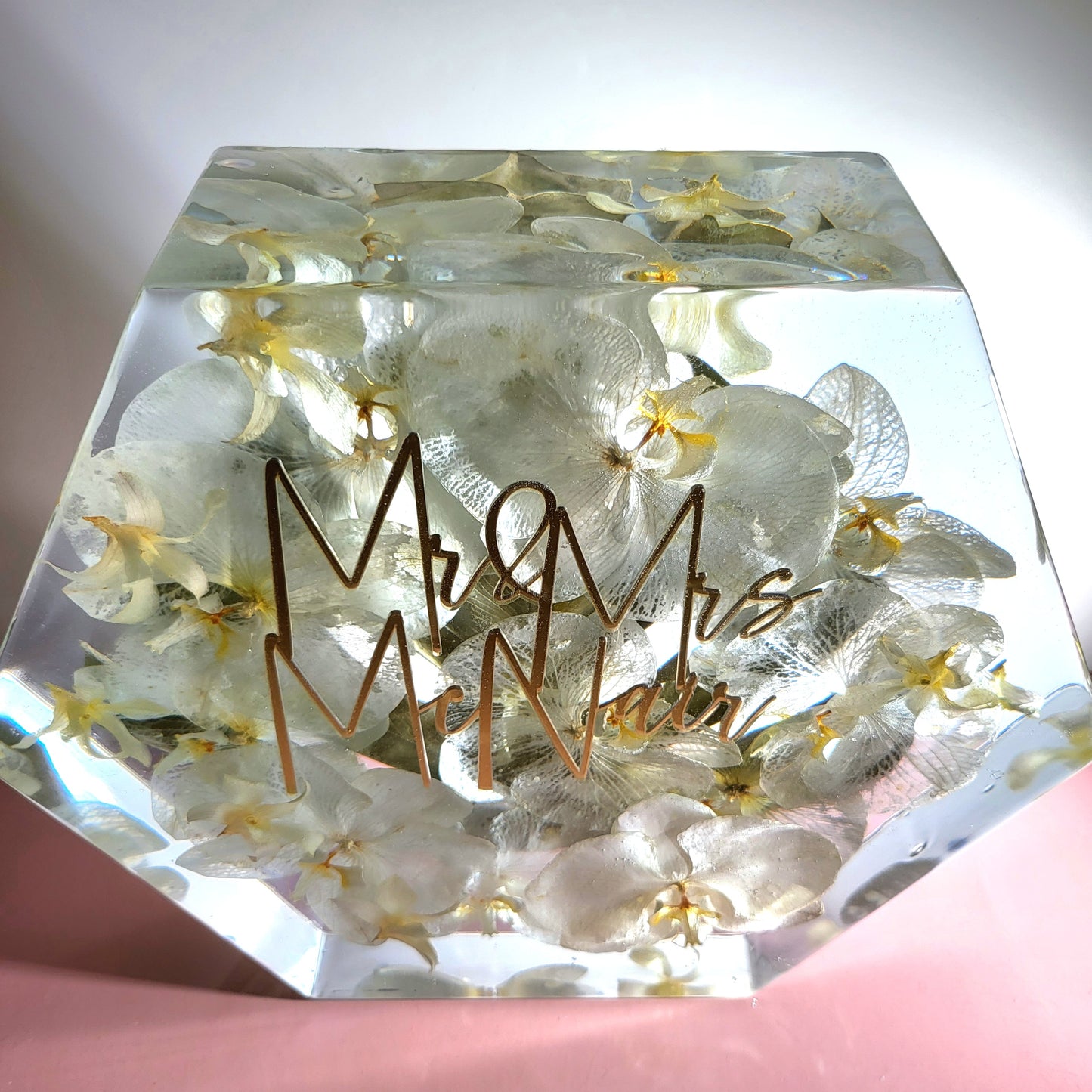 Large Orchid 12" Hexagon 3D Resin Wedding Bouquet Preservation Floral Gift Keepsake Save Your Wedding Flowers Forever - flofloflowery