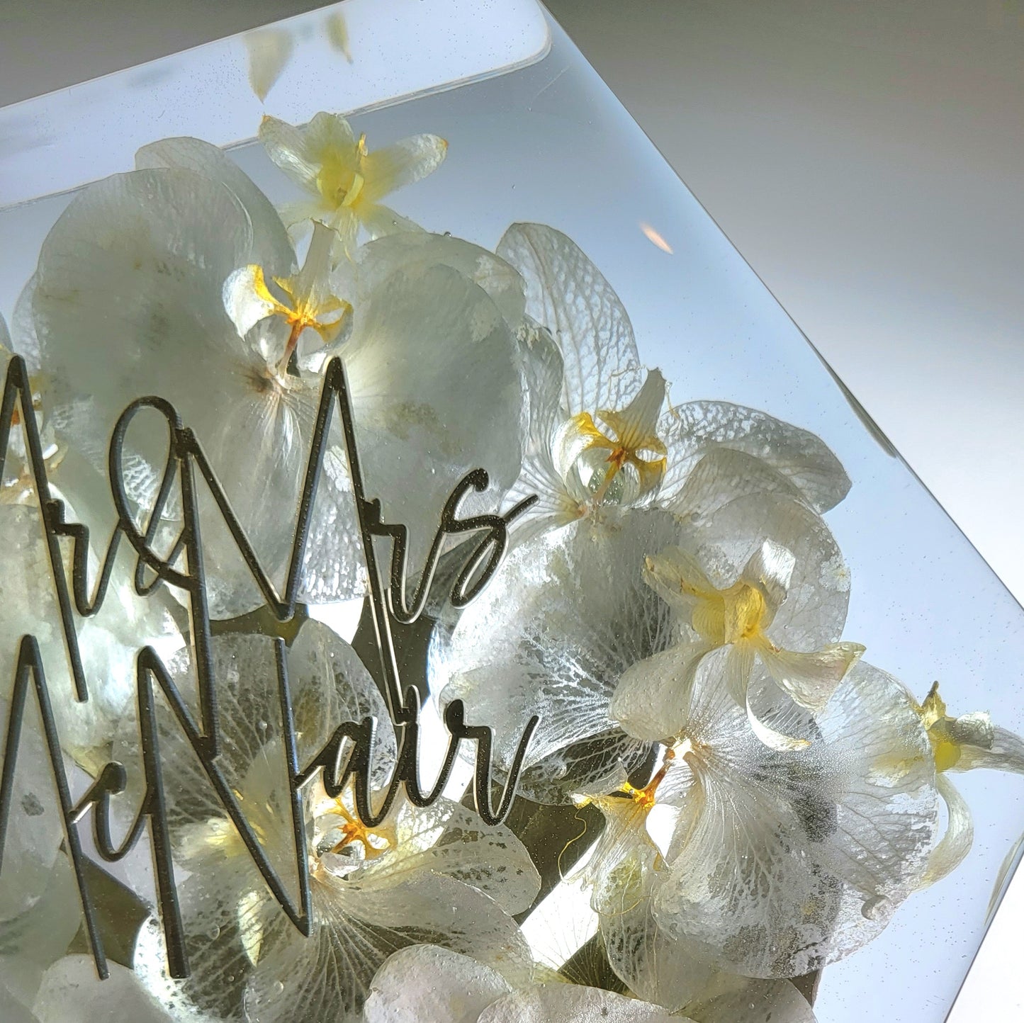 Large Orchid 12" Hexagon 3D Resin Wedding Bouquet Preservation Floral Gift Keepsake Save Your Wedding Flowers Forever - flofloflowery