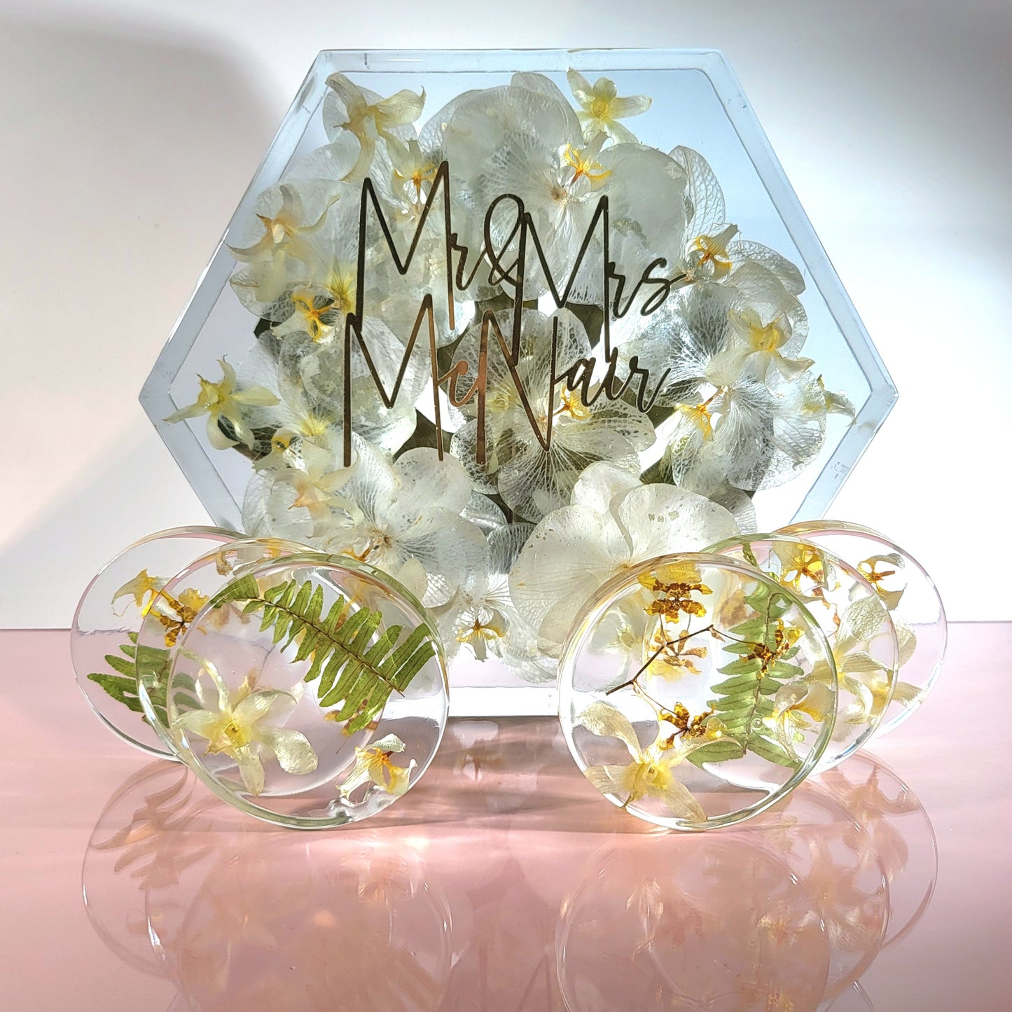 Large Orchid 12" Hexagon 3D Resin Wedding Bouquet Preservation Floral Gift Keepsake Save Your Wedding Flowers Forever - flofloflowery