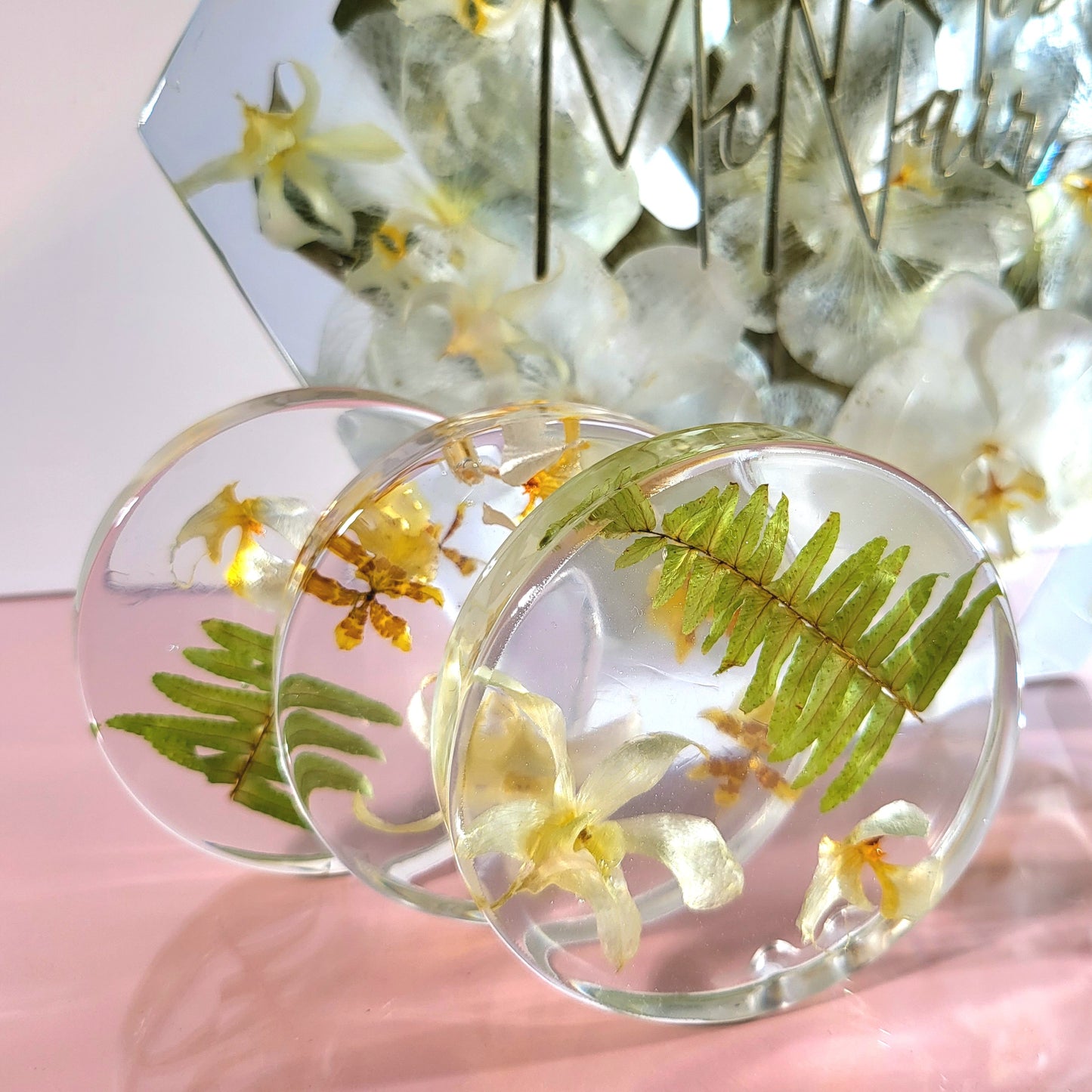 Large Orchid 12" Hexagon 3D Resin Wedding Bouquet Preservation Floral Gift Keepsake Save Your Wedding Flowers Forever - flofloflowery