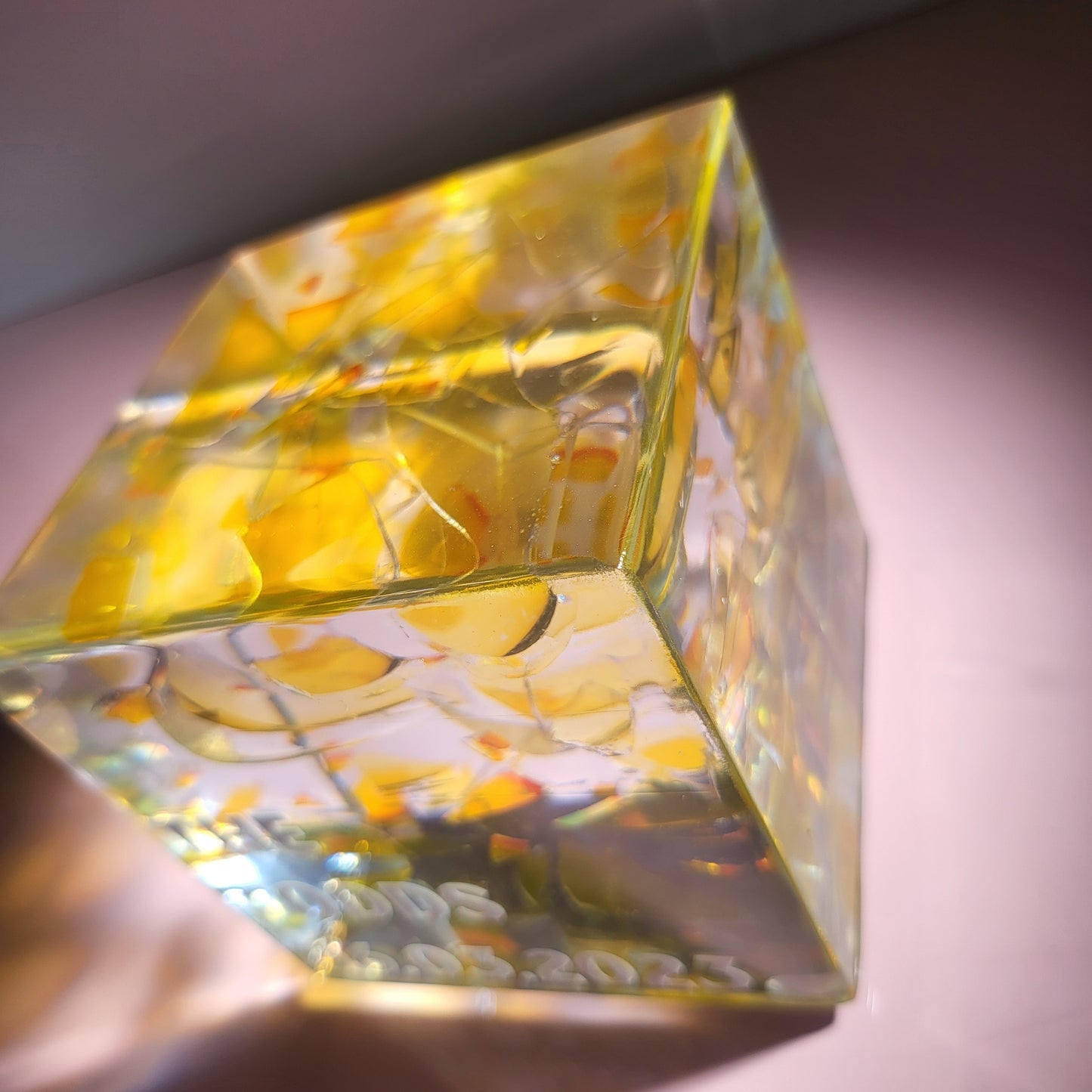 Jewish Smashed Glass Resin Preservation 4"x 4"x 4" Cube Wedding Chuppah Preservation Modern Fried Flowers Square Save Your Gift Keepsake - flofloflowery