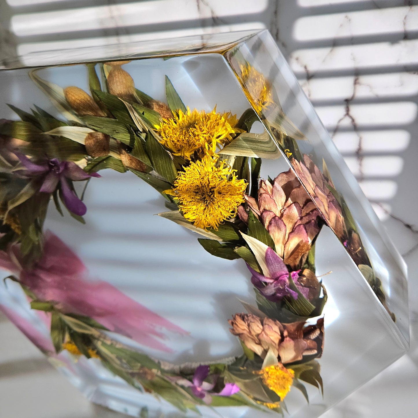 12" Hexagon Haku Lei Po'o 3D Resin Wedding Bouquet Preservation Floral Gift Keepsake Save Your Wedding Flowers Forever