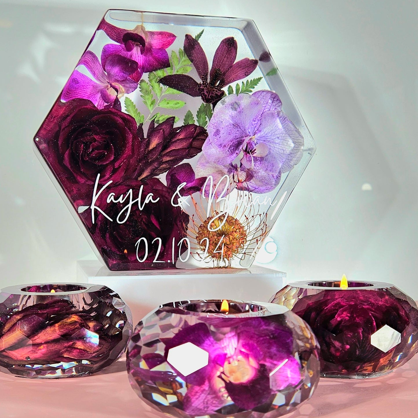 8" Hexagon 3D Resin Wedding Bouquet Preservation Your Wedding Flowers Forever Keepsake Gift