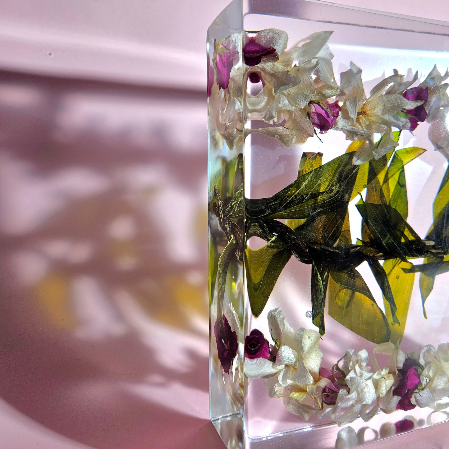 8"x 8" Hawaiian Tropical Lei 3D Floral Resin Art Cube Wedding Bouquet Modern Fried Flowers Square Save Your Gift Keepsake