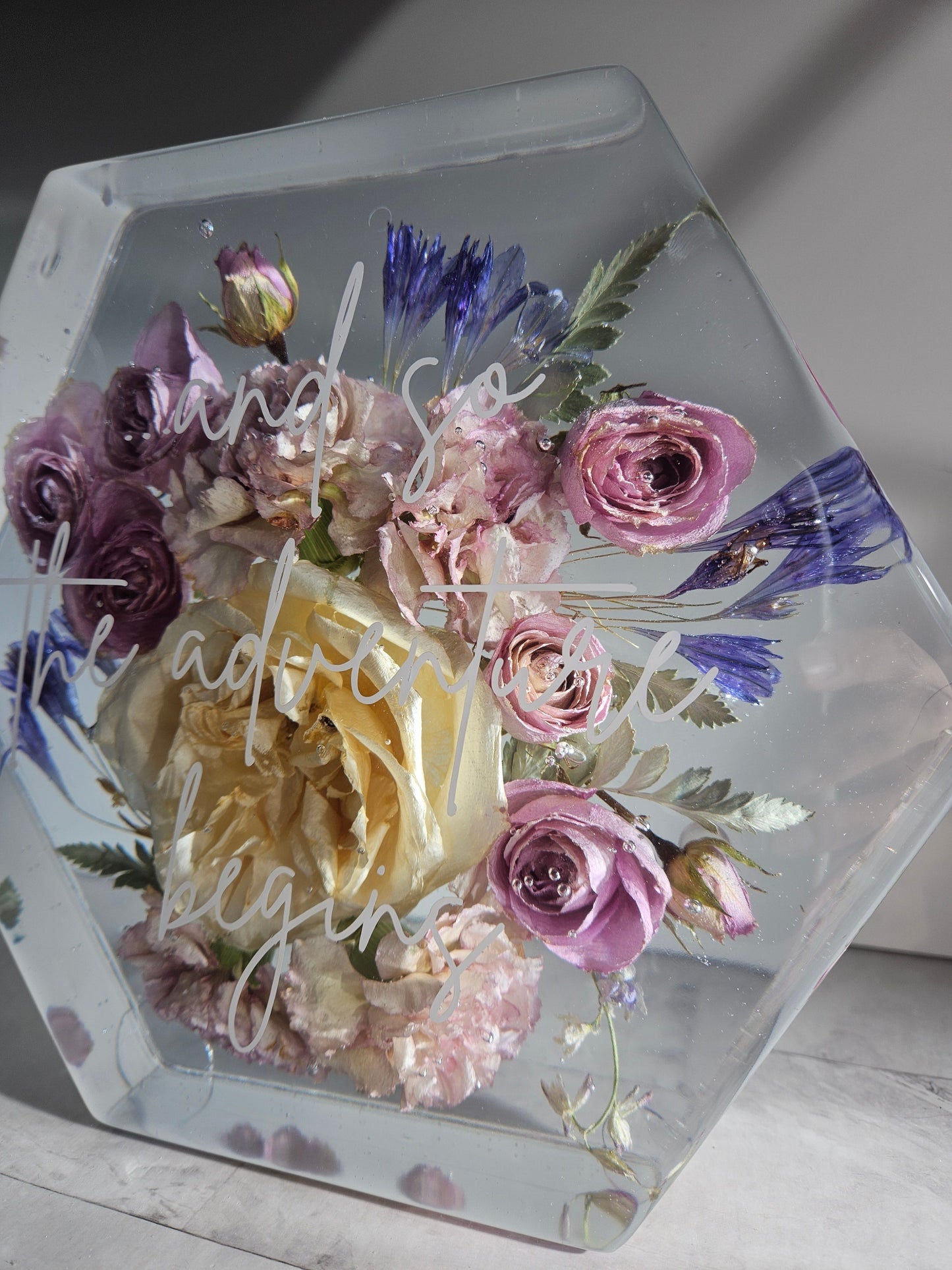 8" Hexagon 3D Resin Wedding Bouquet Preservation Your Wedding Flowers Forever Keepsake Gift