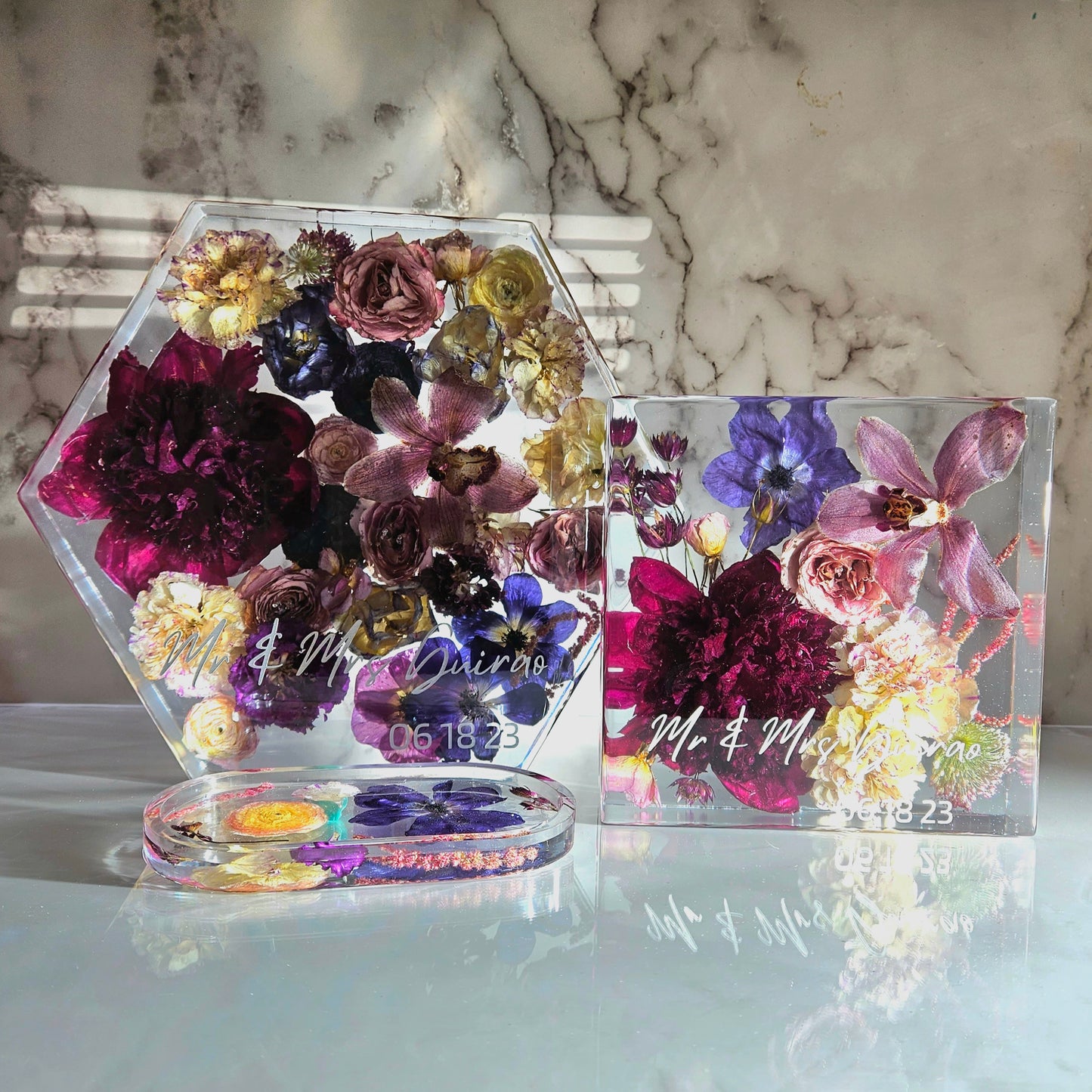12" Hexagon 3D Resin Wedding Bouquet Preservation Floral Gift Keepsake Save Your Wedding Flowers Forever