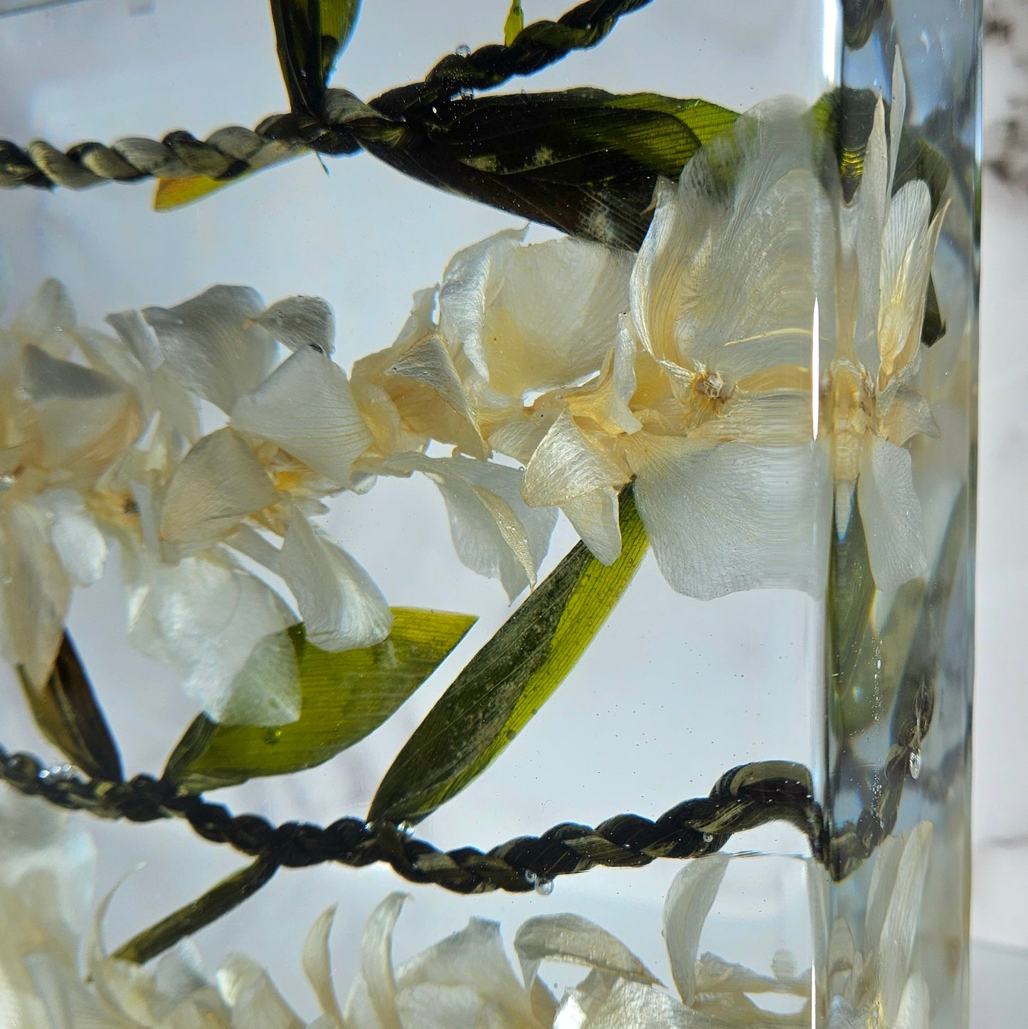 8"x 8" Hawaiian Tropical Lei 3D Floral Resin Art Cube Wedding Bouquet Modern Fried Flowers Square Save Your Gift Keepsake