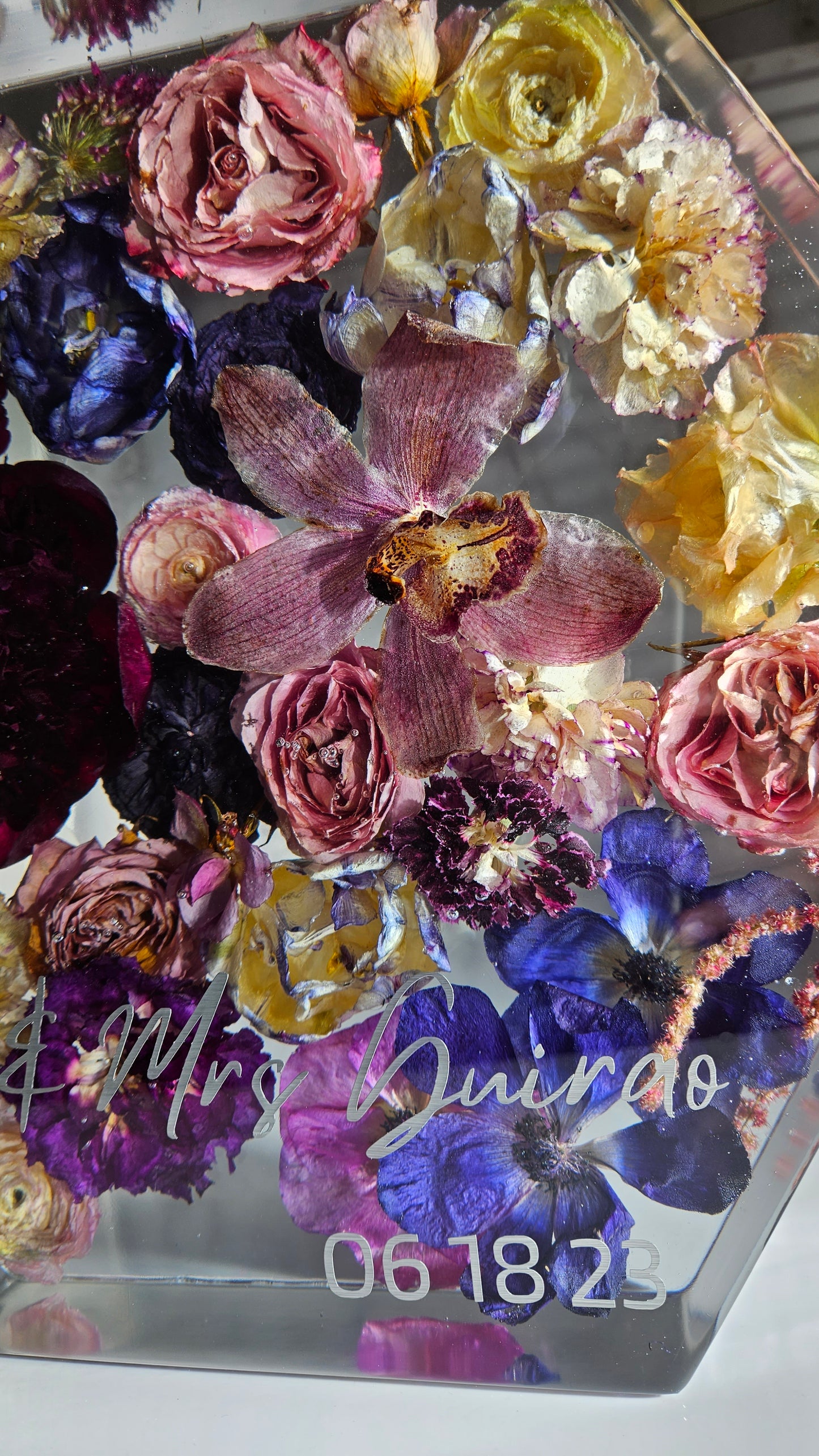 12" Hexagon 3D Resin Wedding Bouquet Preservation Floral Gift Keepsake Save Your Wedding Flowers Forever