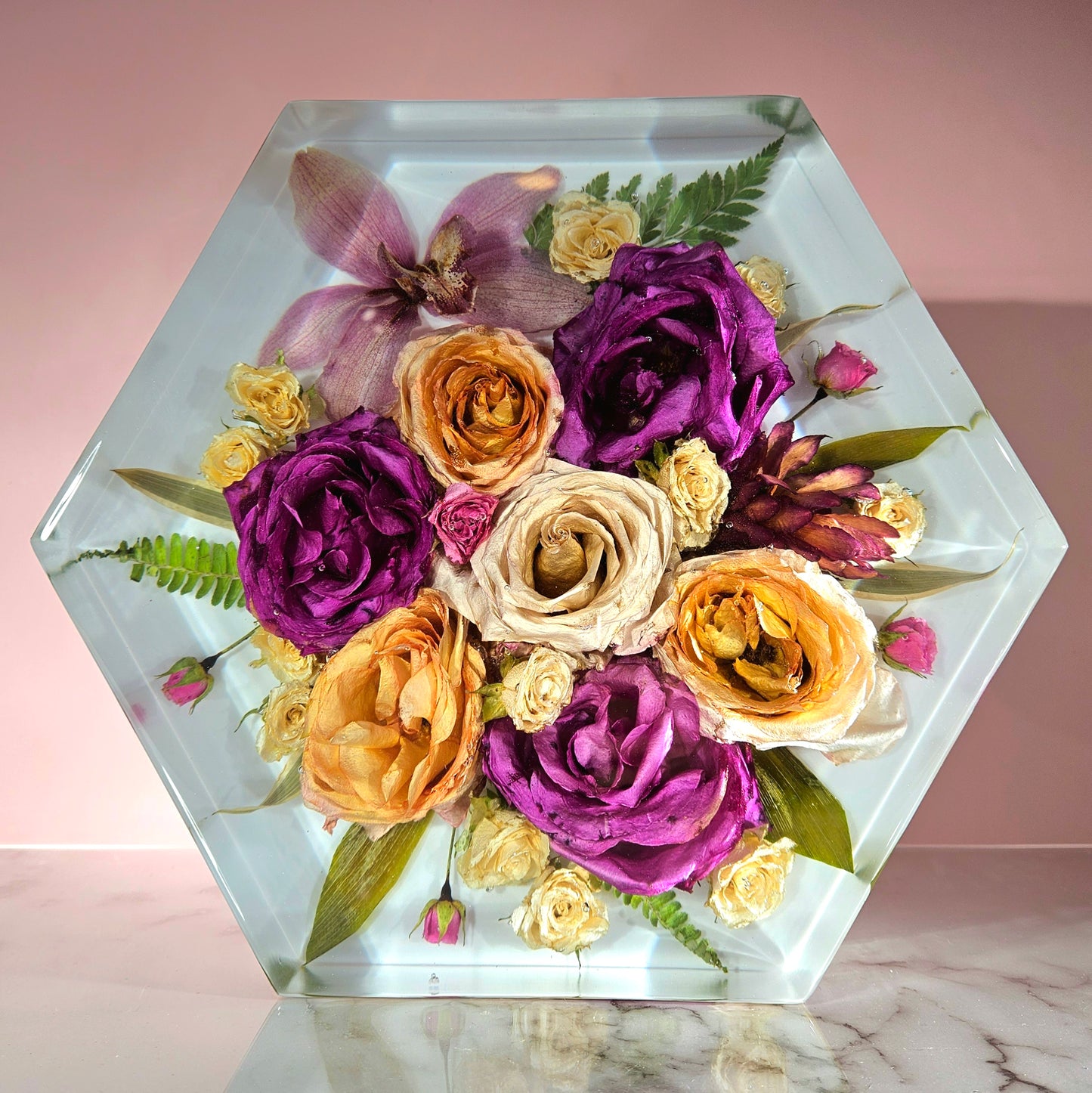 12" Hex 3D Resin Wedding Bouquet Preservation Floral Gift Keepsake Save Your Wedding Flowers Forever