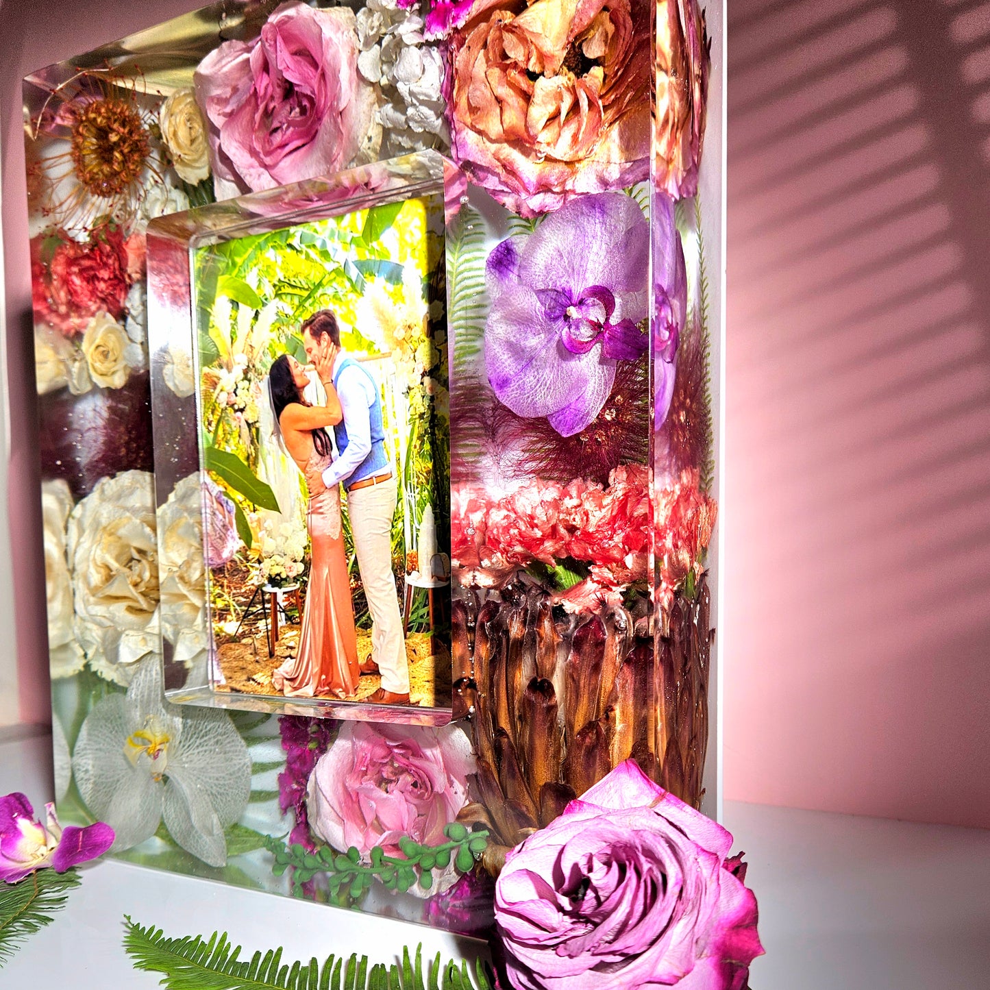 12"x10"x3" Huge Picture Frame Resin Bouquet Wedding Preservation Save Your Tropical Wedding Bouquet Flowers Forever Gift Keepsake