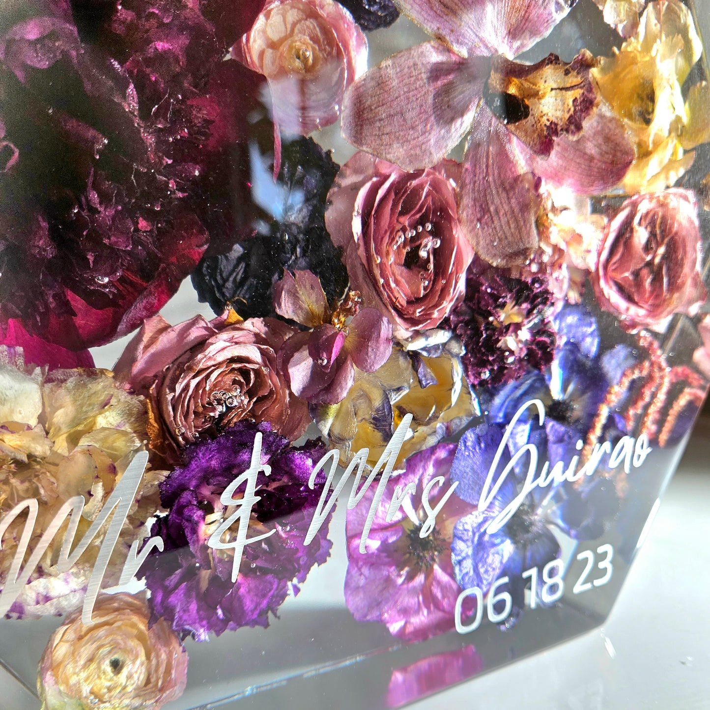 12" Hexagon 3D Resin Wedding Bouquet Preservation Floral Gift Keepsake Save Your Wedding Flowers Forever