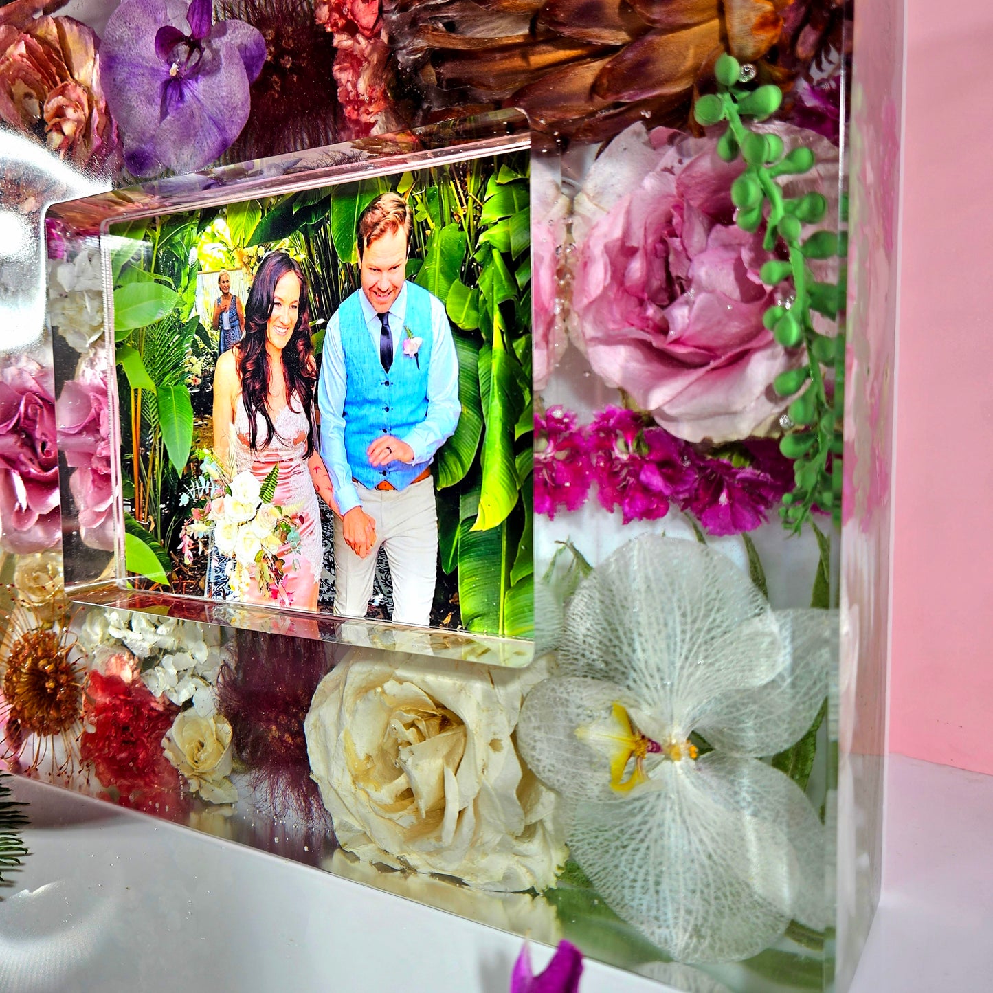 12"x10"x3" Huge Picture Frame Resin Bouquet Wedding Preservation Save Your Tropical Wedding Bouquet Flowers Forever Gift Keepsake