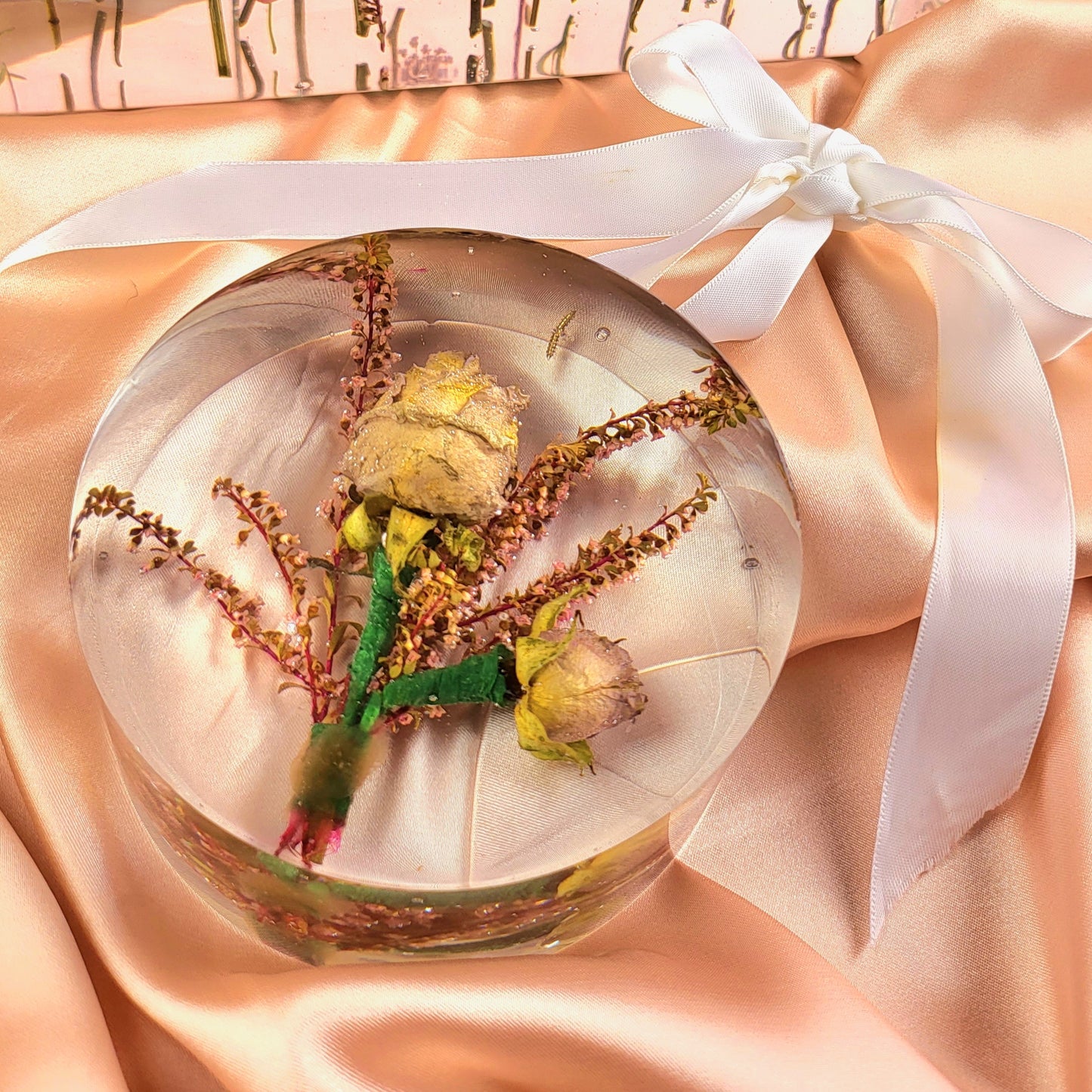 Wedding Flower Preservation Hanging 2" Thick Round Resin Plaque Add-on Item. Made Using The Ribbon From Your Bouquet - flofloflowery