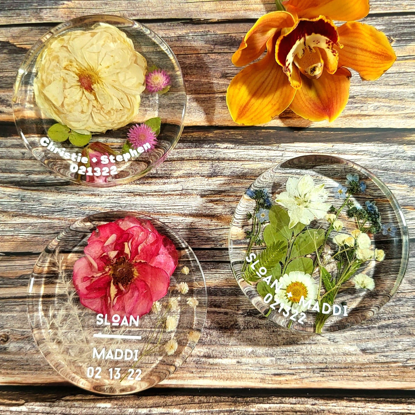 8"x 8" Square Luxury 3D Floral Resin Cube Wedding Bouquet Preservation Modern Fried Flowers Square Save Your Gift Keepsake - flofloflowery