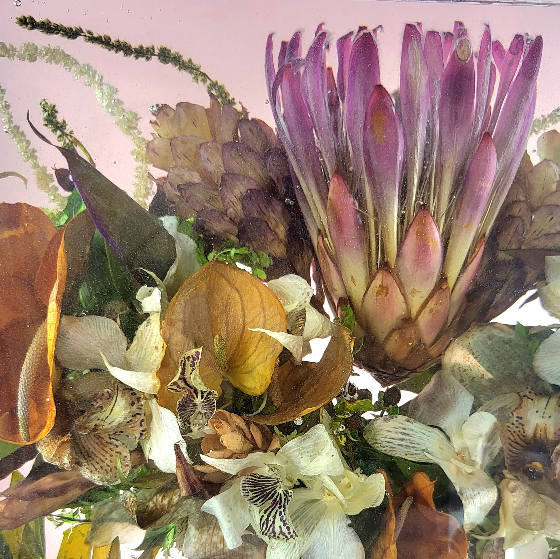 12" x 12" Large Tropical Haku Lei Po'o Hawaiian 3D Resin Wedding Bouquet Preservation Save Your Florals Wedding Gift Keepsake - flofloflowery