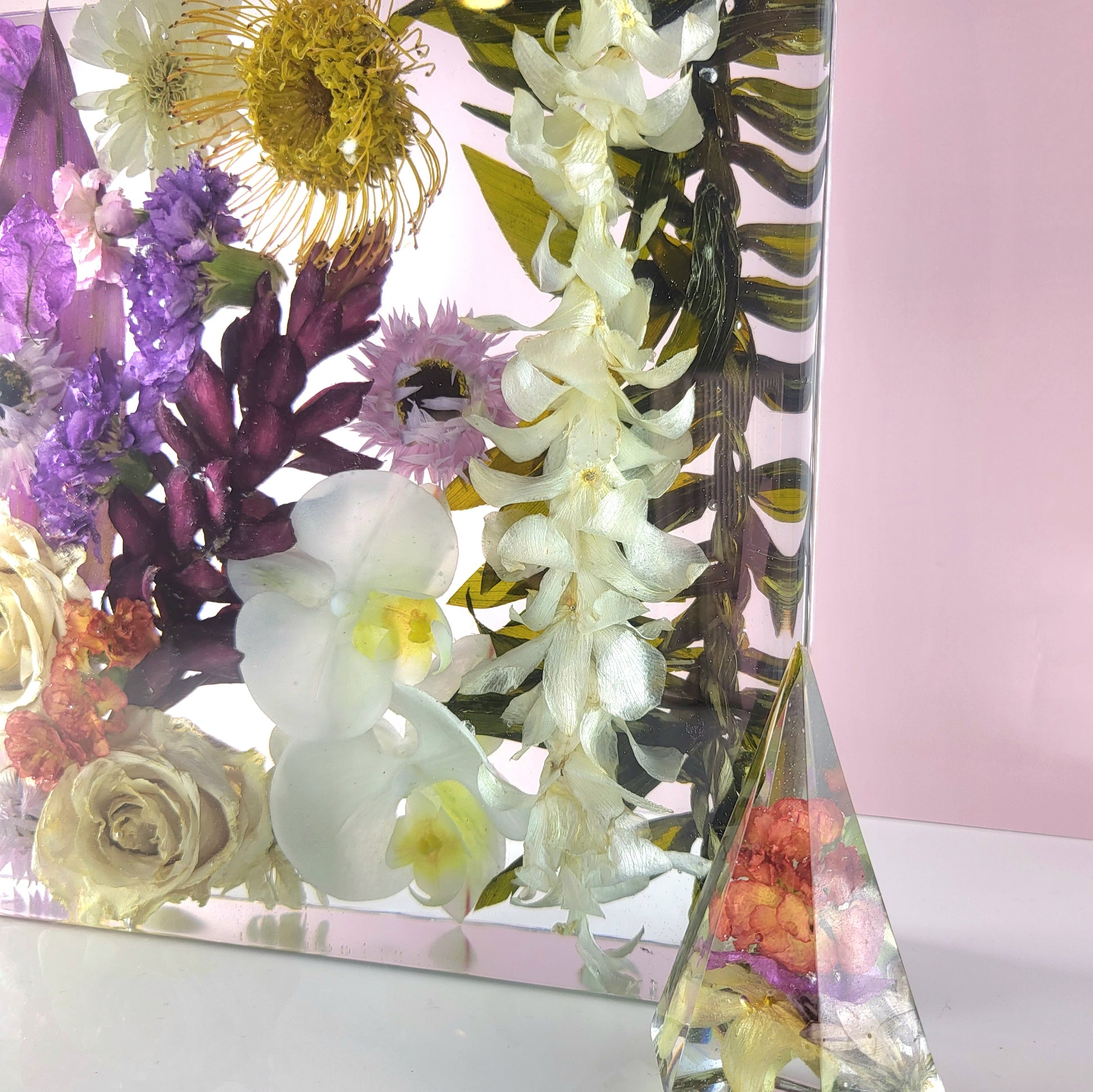 10"x10" Resin Lei Wedding Preservation Save Your Tropical Wedding Bouquet Flowers Forever Gift Keepsake - flofloflowery