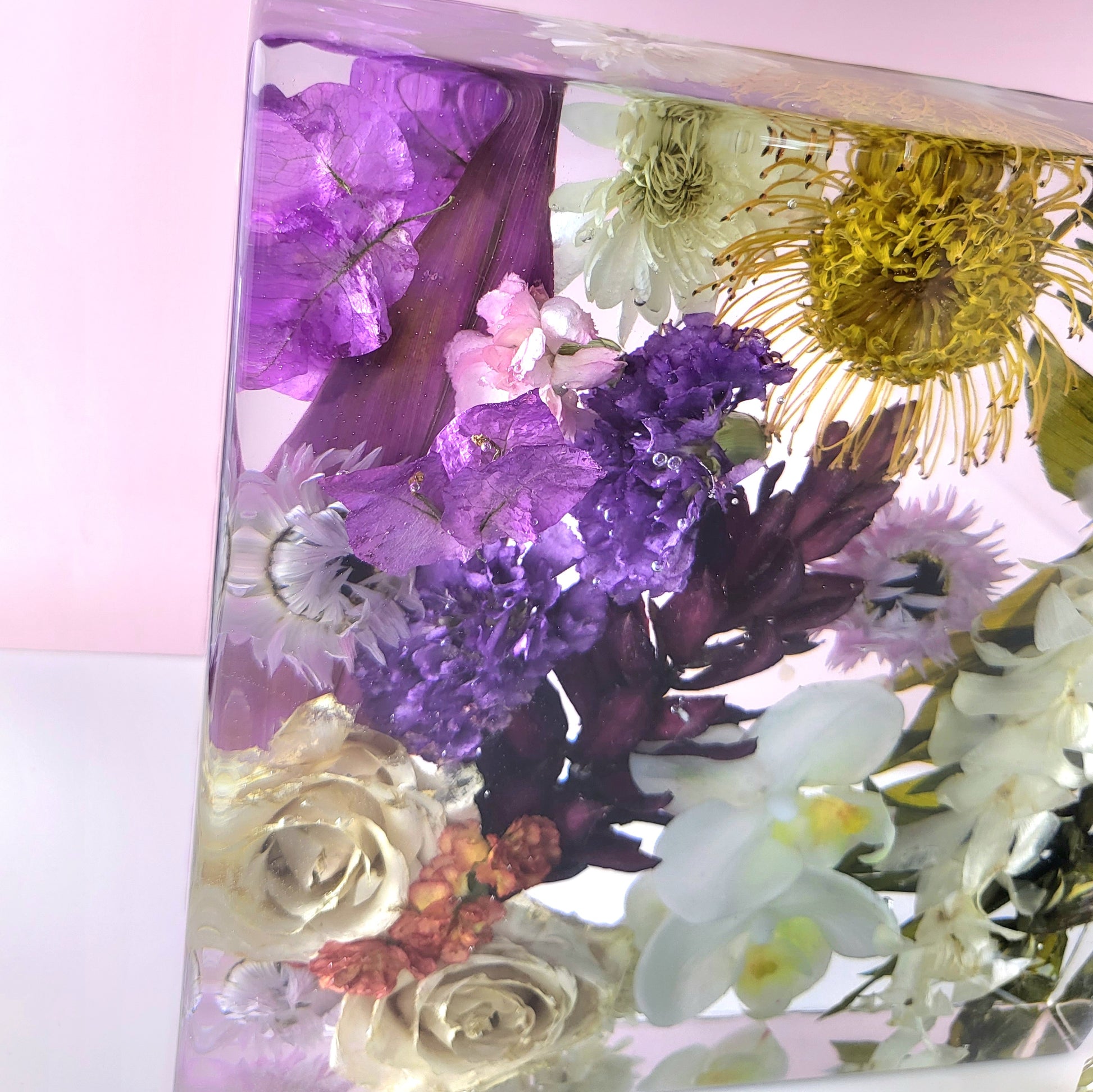 10"x10" Resin Lei Wedding Preservation Save Your Tropical Wedding Bouquet Flowers Forever Gift Keepsake - flofloflowery