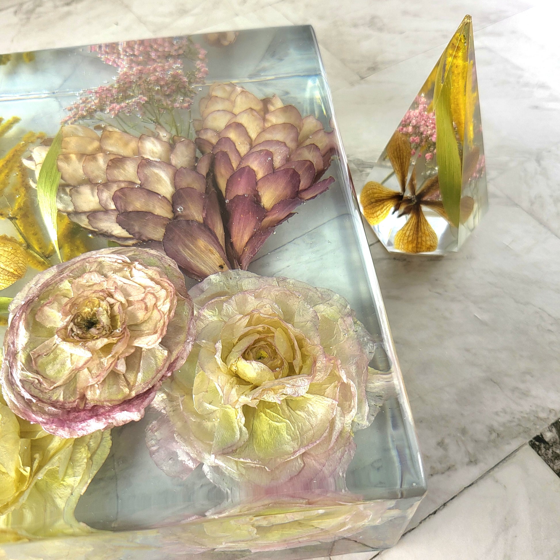 Tropical 8"x 8" 3D Floral Resin Cube Wedding Bouquet Preservation Modern Fried Flowers Square Save Your Gift Keepsake - flofloflowery