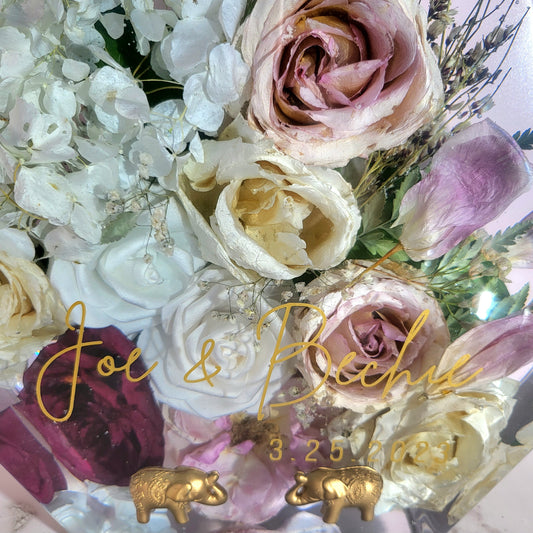 Customized 12" Hexagon 3D Resin Wedding Bouquet Preservation Floral Gift Keepsake Save Your Wedding Flowers Forever - flofloflowery
