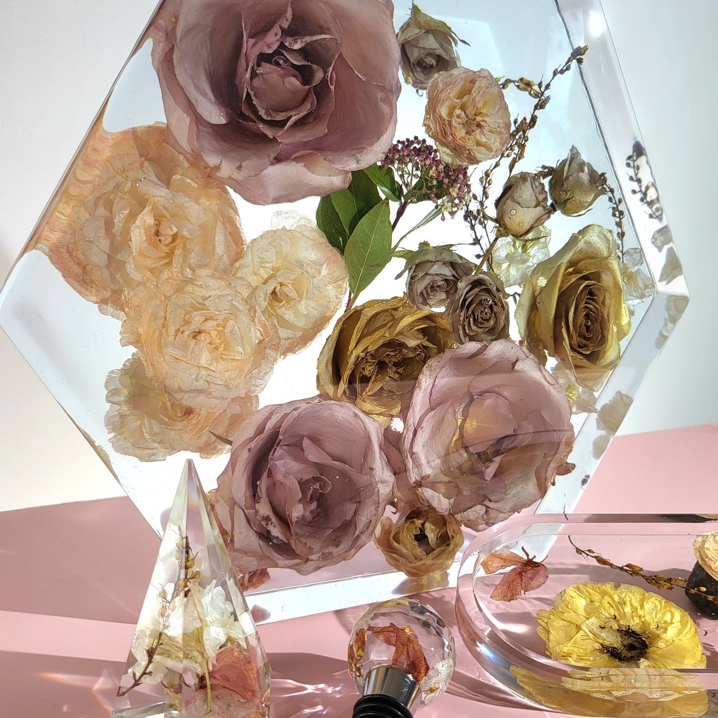 Large 12" Hex 3D Resin Wedding Bouquet Preservation Floral Gift Keepsake Save Your Wedding Flowers Forever - flofloflowery