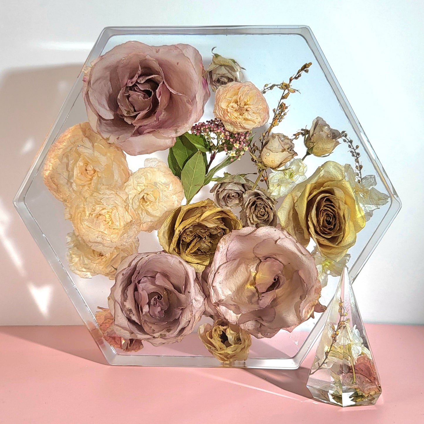 Large 12" Hex 3D Resin Wedding Bouquet Preservation Floral Gift Keepsake Save Your Wedding Flowers Forever - flofloflowery