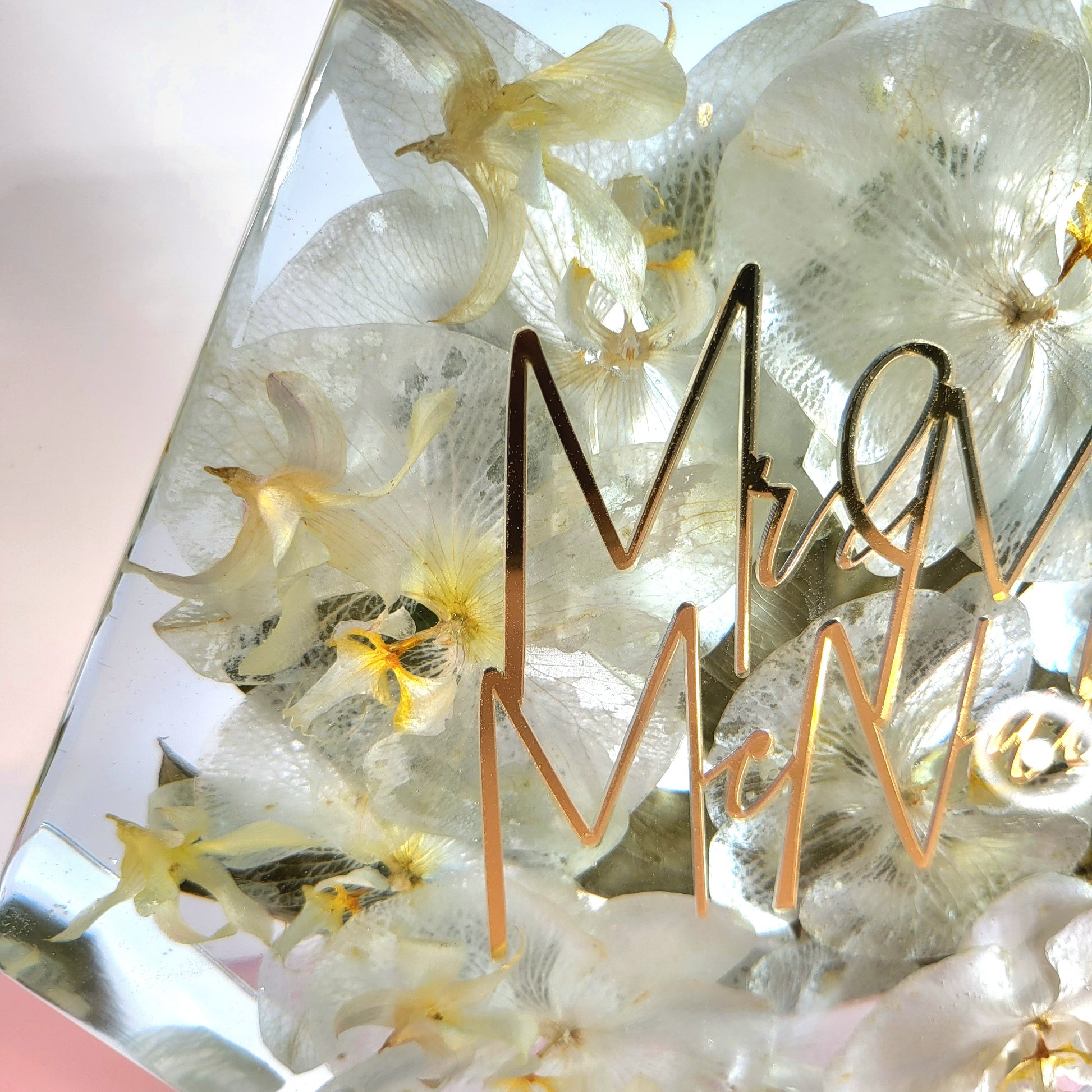 Large Orchid 12" Hexagon 3D Resin Wedding Bouquet Preservation Floral Gift Keepsake Save Your Wedding Flowers Forever - flofloflowery