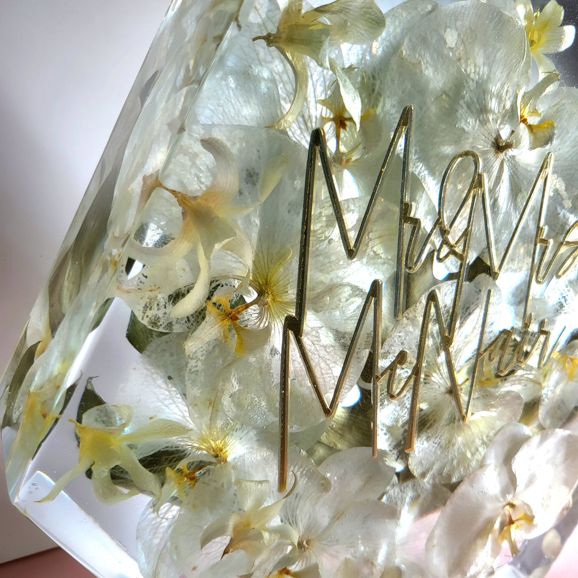 Large Orchid 12" Hexagon 3D Resin Wedding Bouquet Preservation Floral Gift Keepsake Save Your Wedding Flowers Forever - flofloflowery