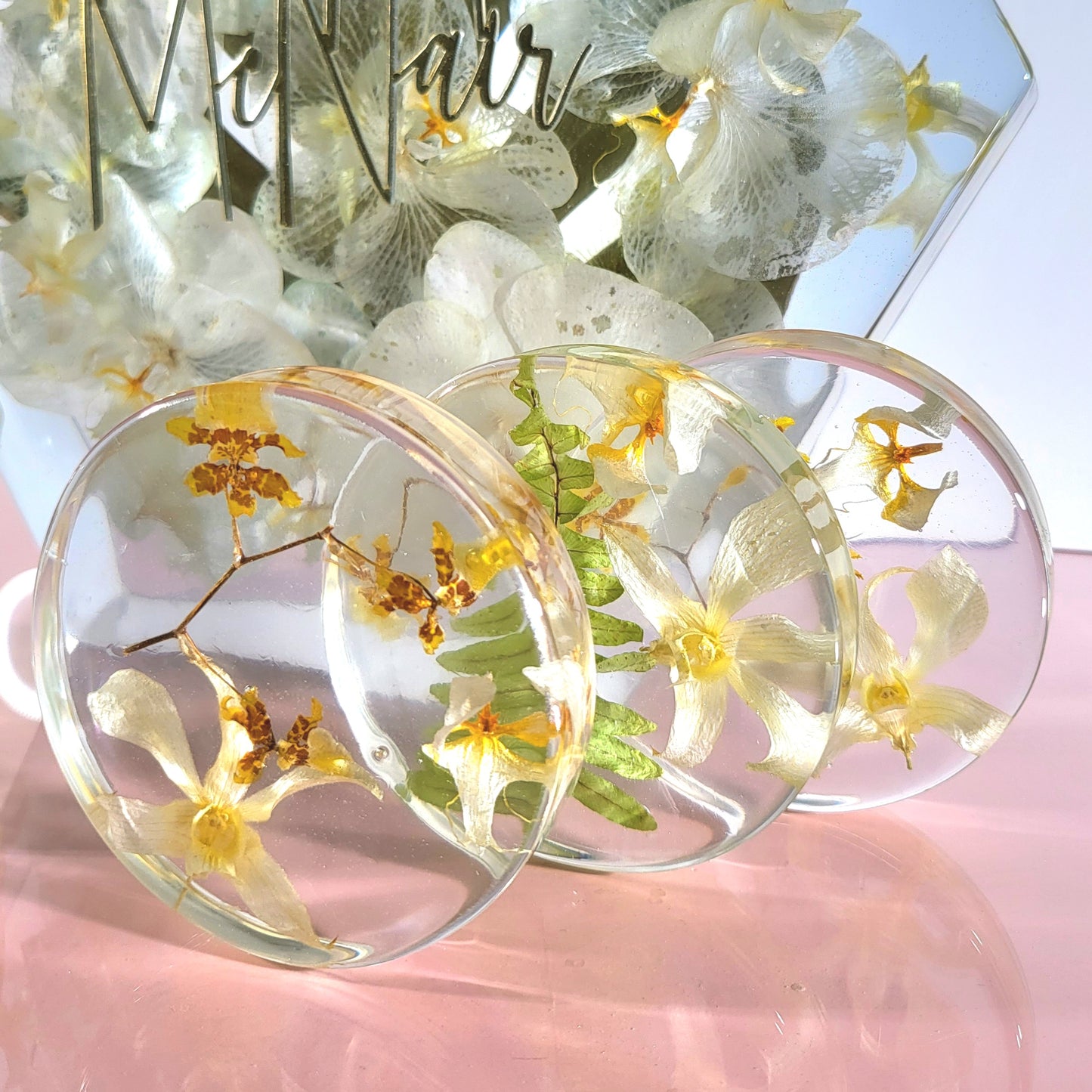 Large Orchid 12" Hexagon 3D Resin Wedding Bouquet Preservation Floral Gift Keepsake Save Your Wedding Flowers Forever - flofloflowery