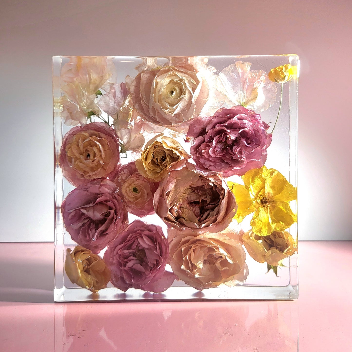 8"x 8" 3D Floral Resin Art Cube Wedding Bouquet Preservation Modern Fried Flowers Square Save Your Gift Keepsake - flofloflowery