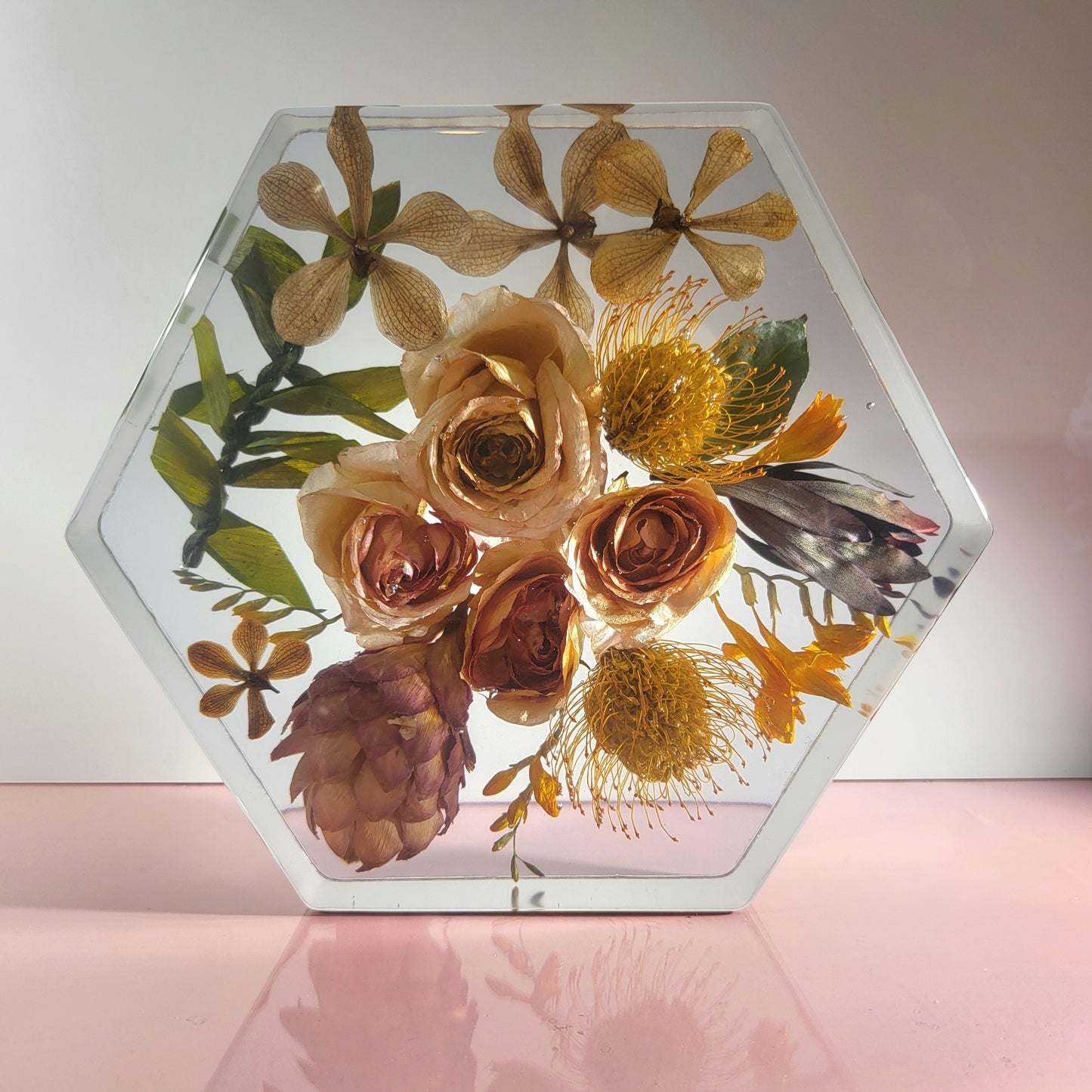 12" Hexagon 3D Resin Wedding Bouquet Preservation Floral Gift Keepsake Save Your Wedding Flowers Forever - flofloflowery