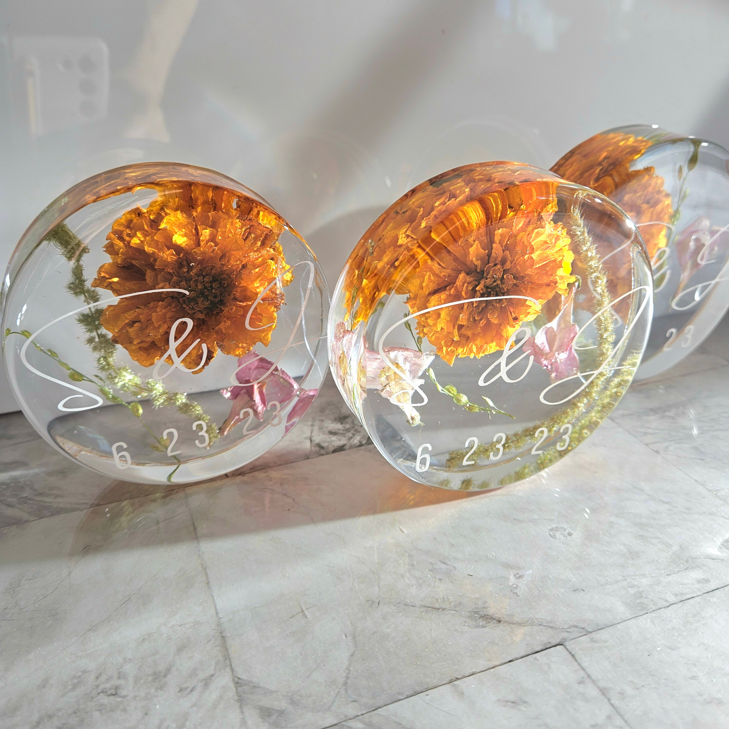 12" Hexagon Haku Lei Po'o 3D Resin Wedding Bouquet Preservation Floral Gift Keepsake Save Your Wedding Flowers Forever