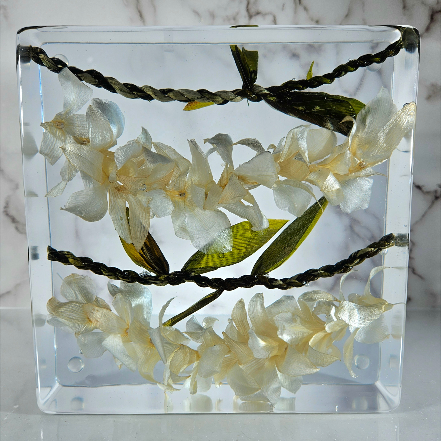 12" x 12" Large Tropical Haku Lei Po'o Hawaiian 3D Resin Wedding Bouquet Preservation Save Your Florals Wedding Gift Keepsake