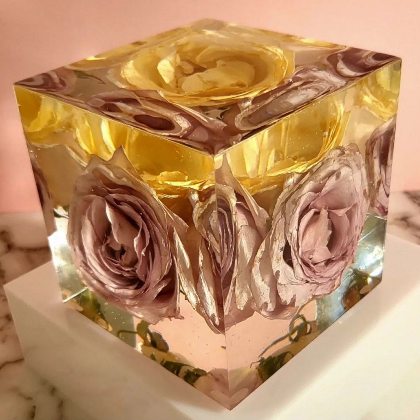 8"x 8" Pre-Dried Flowers 3D Floral Resin Cube Wedding Bouquet Preservation Modern Fried Flowers Square Save Your Gift Keepsake