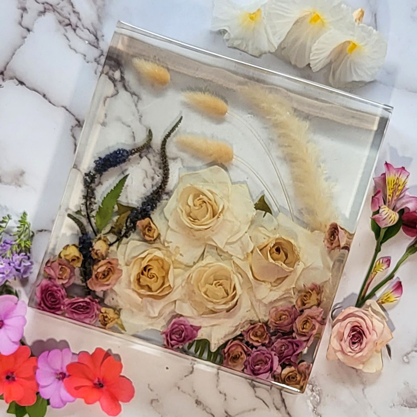 10"x10" 3D Resin Wedding Bouquet Preservation Save Your Wedding Flowers Forever Gift Keepsake - flofloflowery