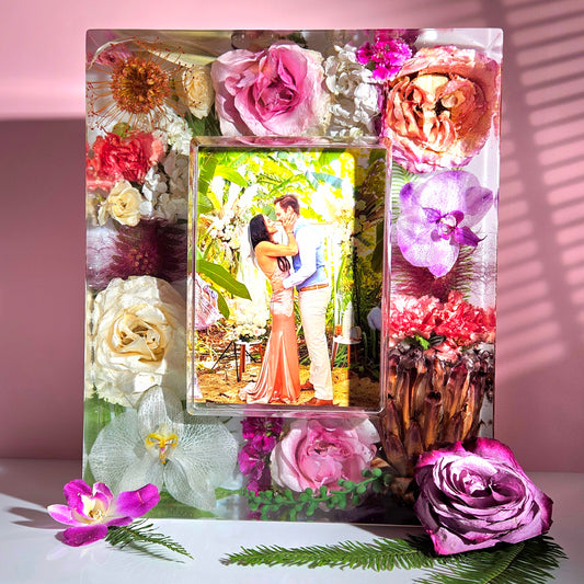 12"x10"x3" Huge Picture Frame Resin Bouquet Wedding Preservation Save Your Tropical Wedding Bouquet Flowers Forever Gift Keepsake