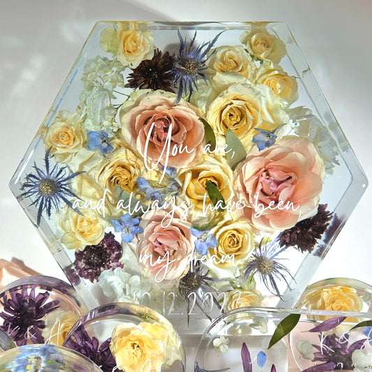 Large 12" Hexagon 3D Resin Wedding Bouquet Preservation Floral Gift Keepsake Save Your Wedding Flowers Forever