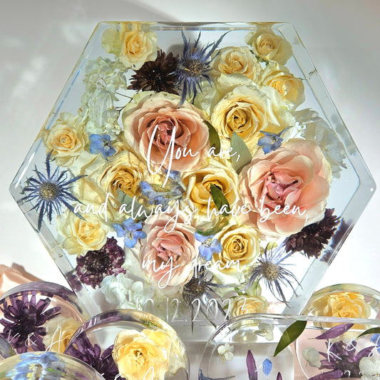 12" Hexagon 3D Resin Wedding Bouquet Preservation Floral Gift Keepsake Save Your Wedding Flowers Forever