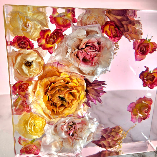 10"x10" Resin Lei Wedding Preservation Save Your Tropical Wedding Bouquet Flowers Forever Gift Keepsake