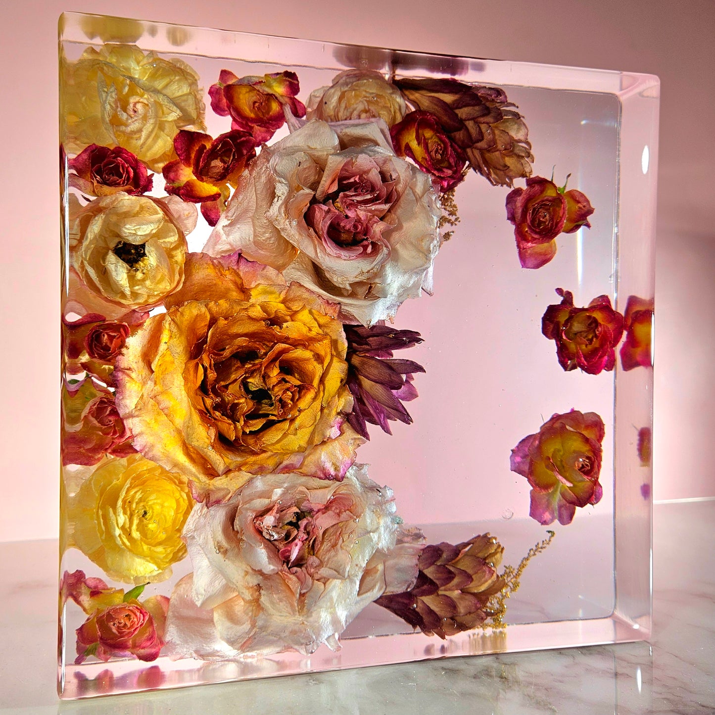 10"x10" Resin Lei Wedding Preservation Save Your Tropical Wedding Bouquet Flowers Forever Gift Keepsake