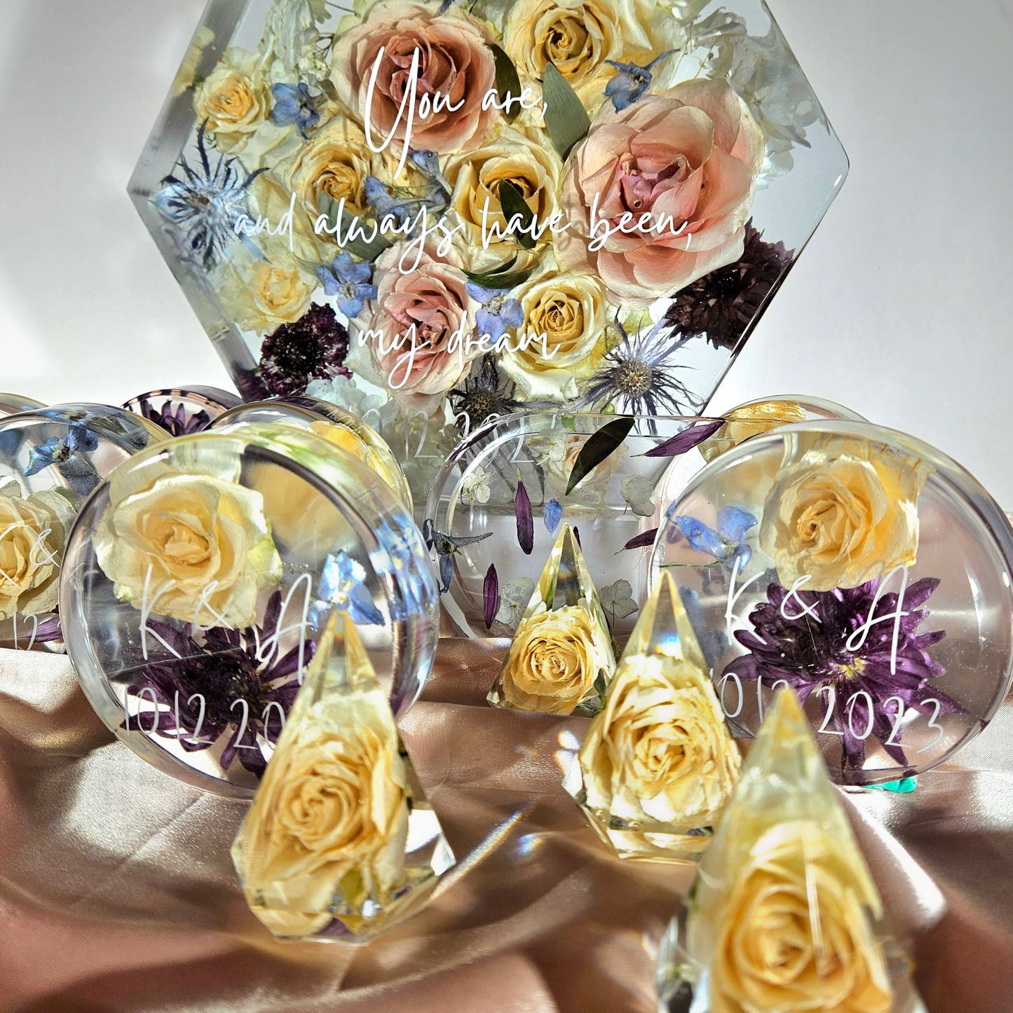 Large 12" Hexagon 3D Resin Wedding Bouquet Preservation Floral Gift Keepsake Save Your Wedding Flowers Forever