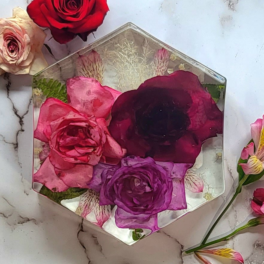 8" wide Hexagon 3D Resin Wedding Bouquet Preservation Your Wedding Flowers Forever Keepsake Gift - flofloflowery