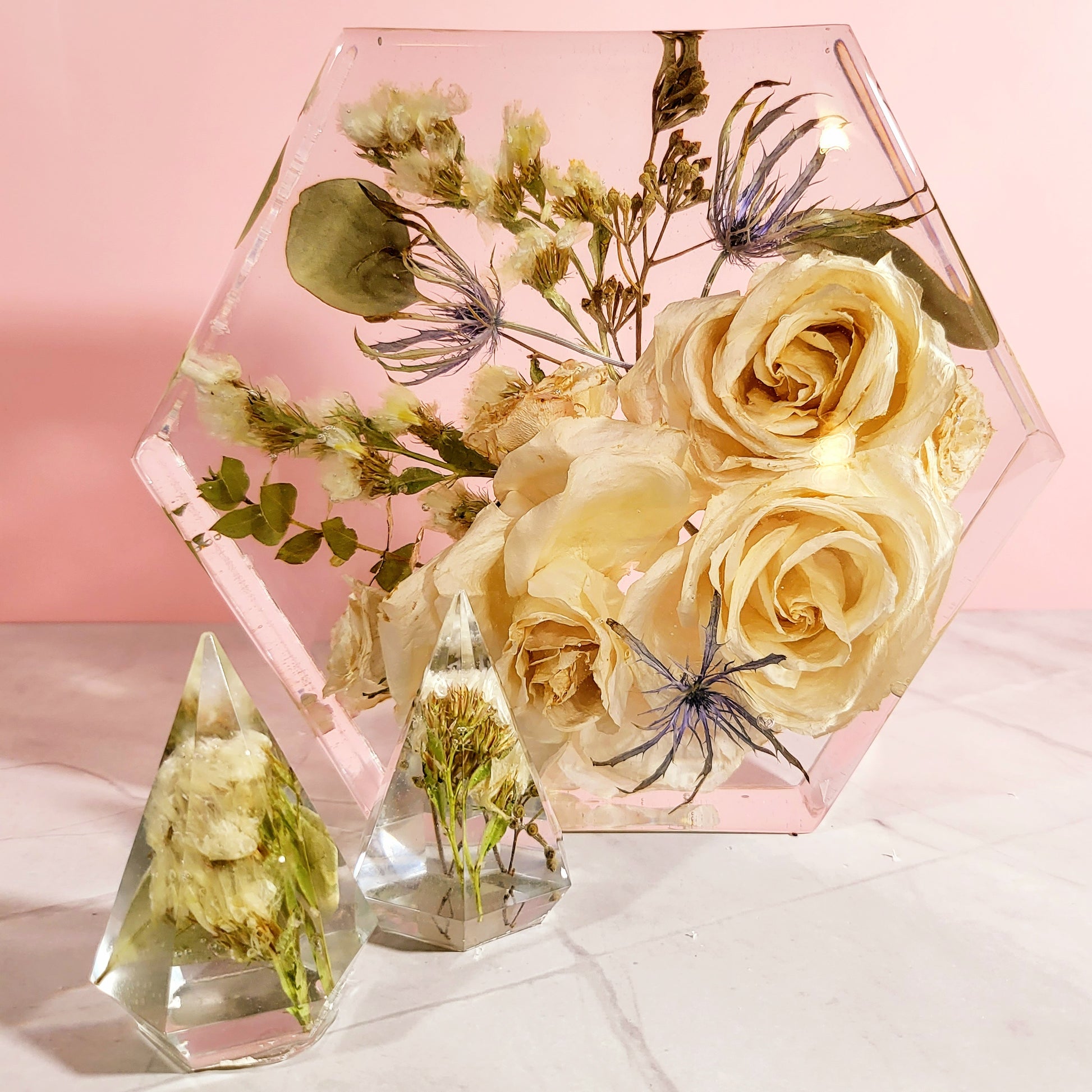 8" Hexagon 3D Resin Wedding Bouquet Preservation Your Wedding Flowers Forever Keepsake Gift - flofloflowery