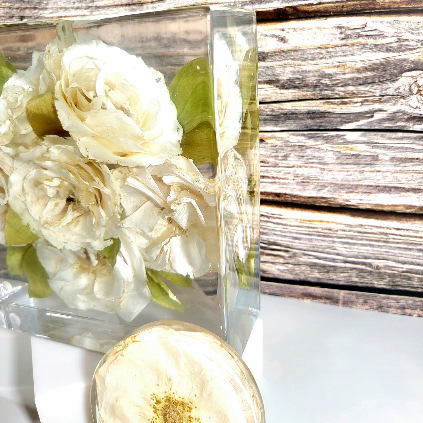 8"x 8" Square Luxury 3D Floral Resin Cube Wedding Bouquet Preservation Modern Fried Flowers Square Save Your Gift Keepsake - flofloflowery